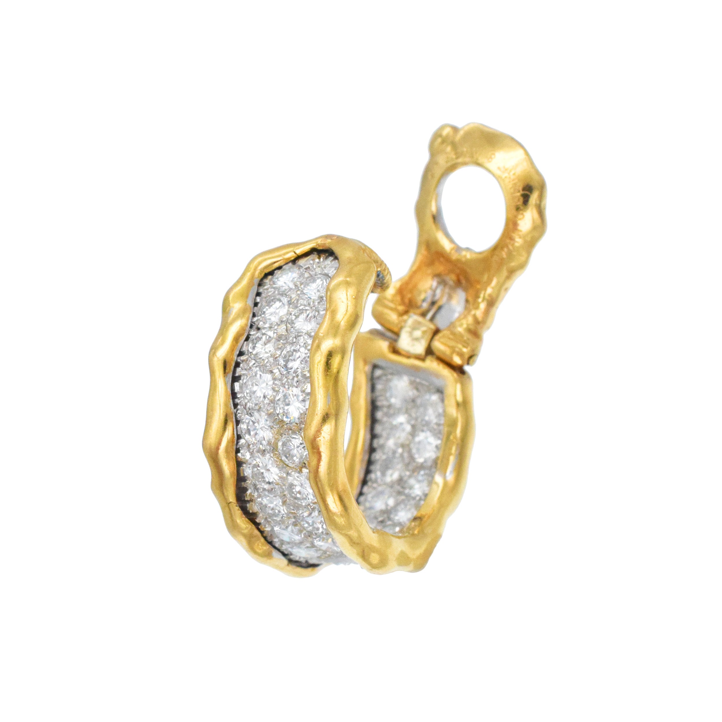Van Cleef & Arpels Diamond Pave Inside-Out Hoop Eaclip Earrings In 18k White And Yellow Gold