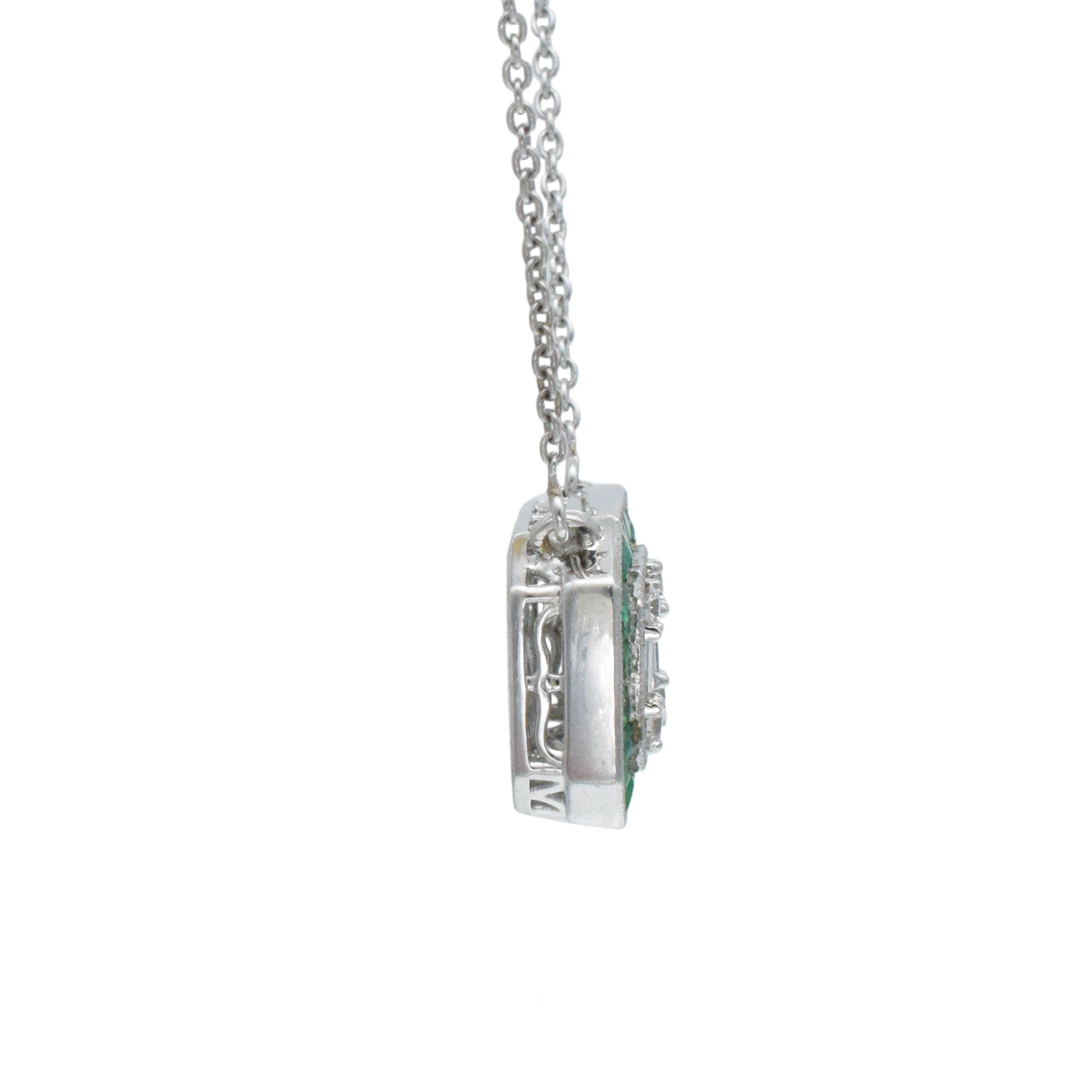 Diamond And Emerald Earrings And Necklace Suite In 18k White Gold
