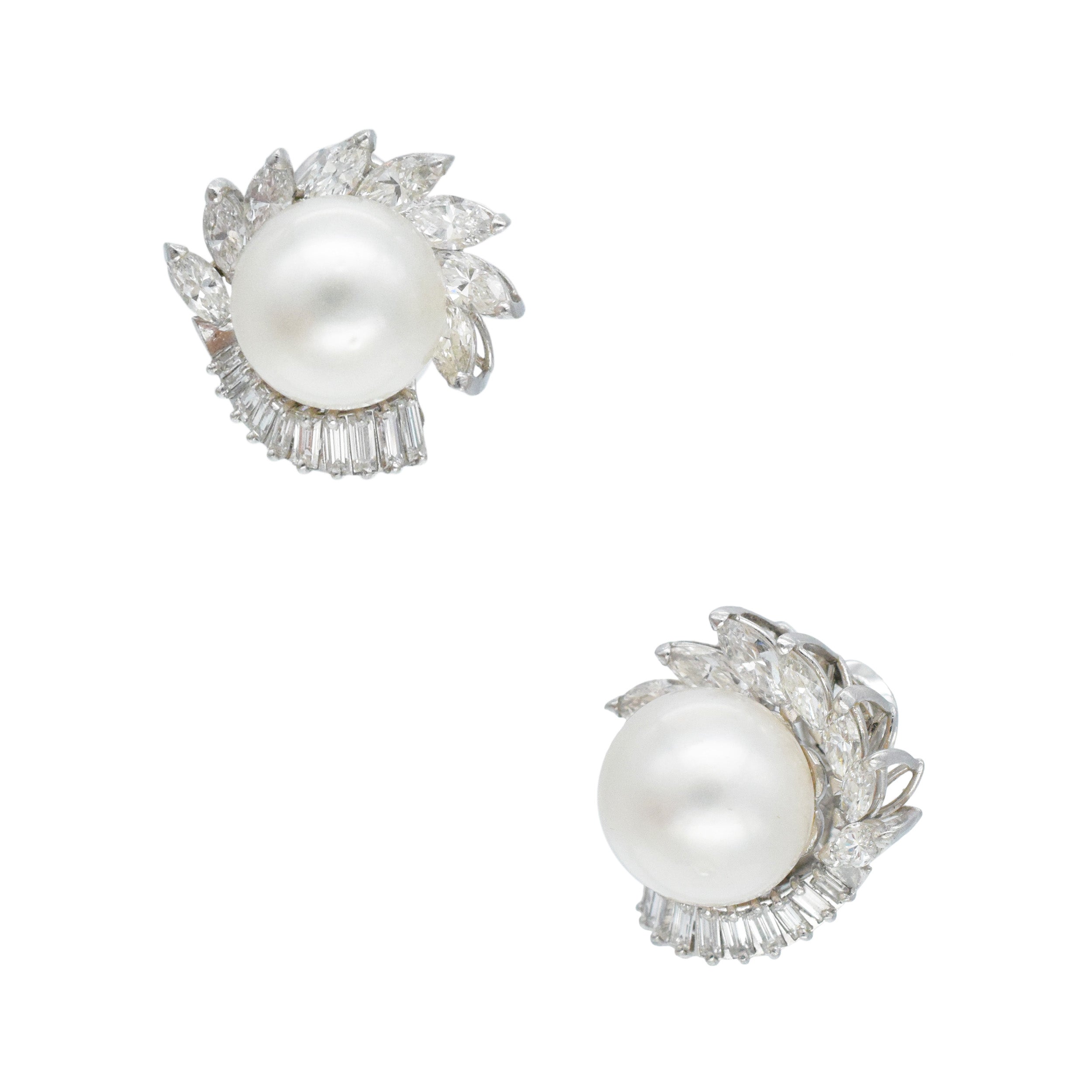 Boucheron Pearl And Diamond Clip On Stud Earrings In 18k White Gold And Platinum