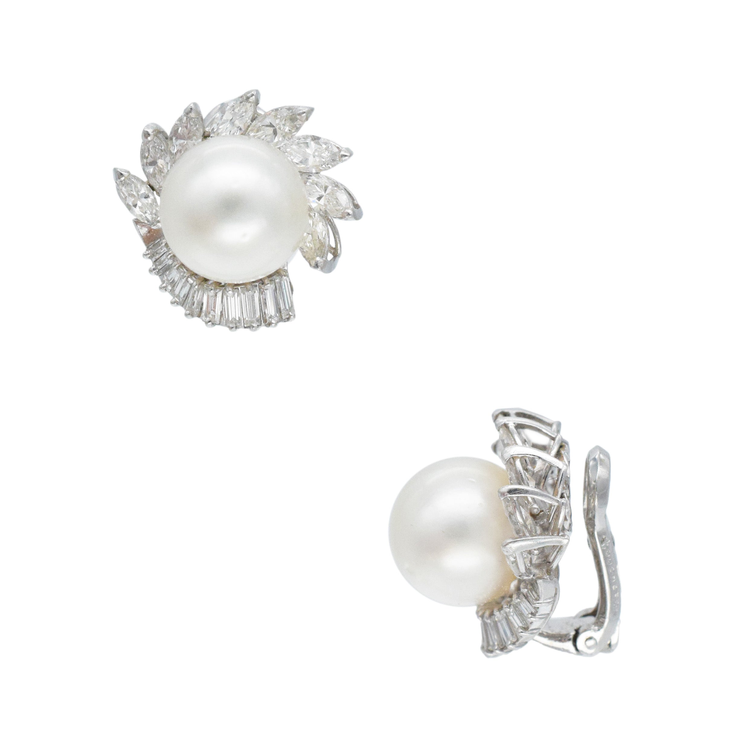 Boucheron Pearl And Diamond Clip On Stud Earrings In 18k White Gold And Platinum