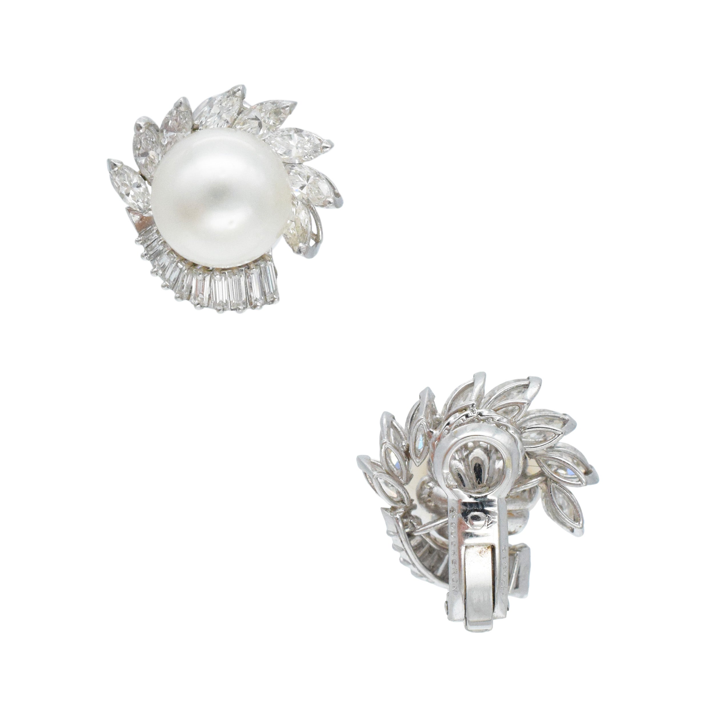 Boucheron Pearl And Diamond Clip On Stud Earrings In 18k White Gold And Platinum