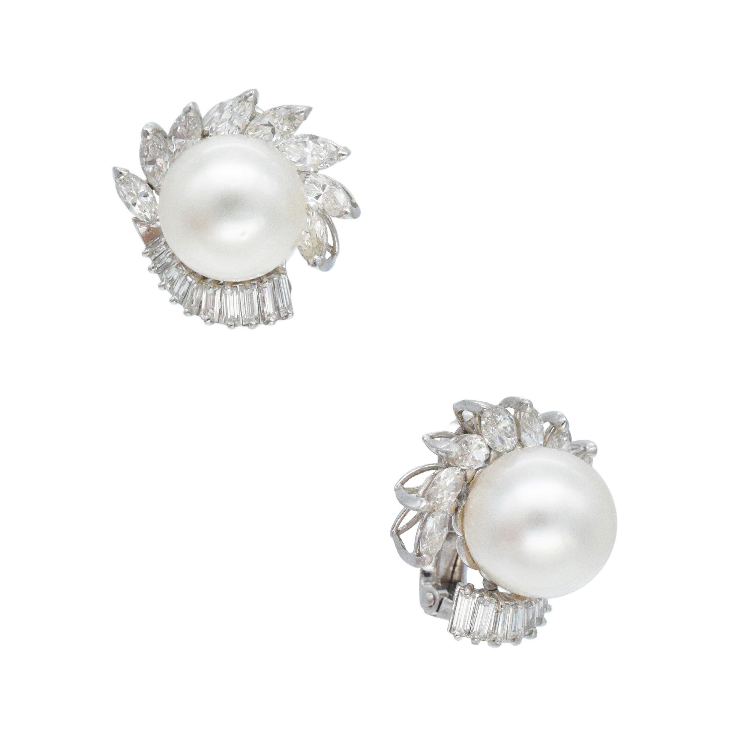 Boucheron Pearl And Diamond Clip On Stud Earrings In 18k White Gold And Platinum