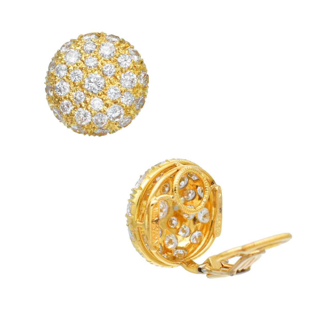 Harry Winston Diamond Button Clip On Earrings In 18k Yellow Gold By Jacques Timey