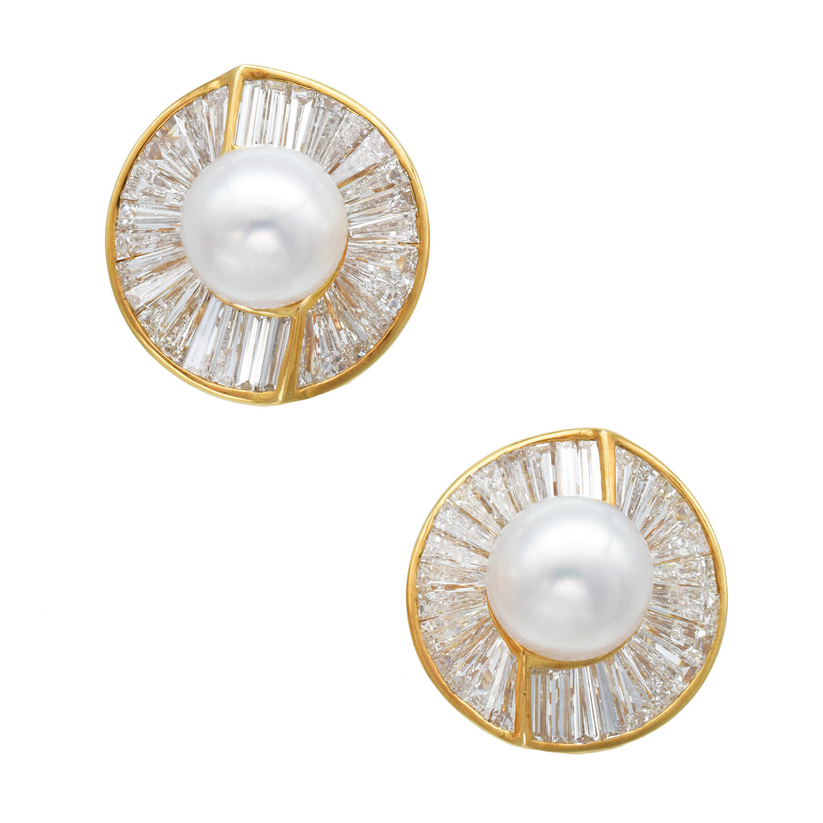 Harry Winston Vintage Pearl and Diamond Clip-On Earrings In 18k Yellow Gold