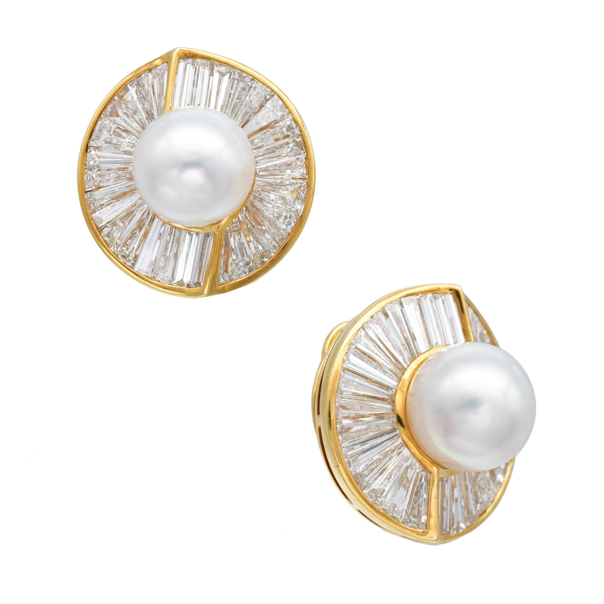 Harry Winston Vintage Pearl and Diamond Clip-On Earrings In 18k Yellow Gold
