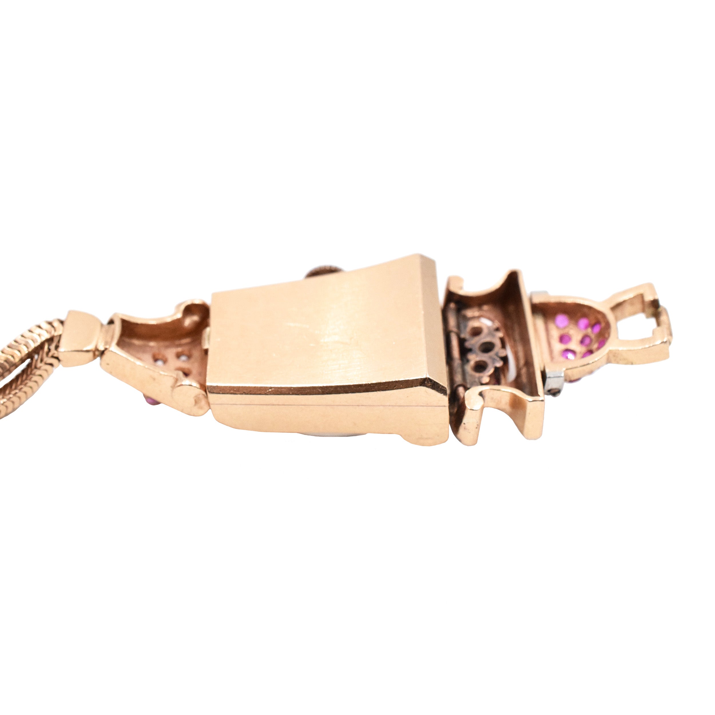 Vintage/Retro Ruby And Diamond Wrist Watch In 14k Rose Gold