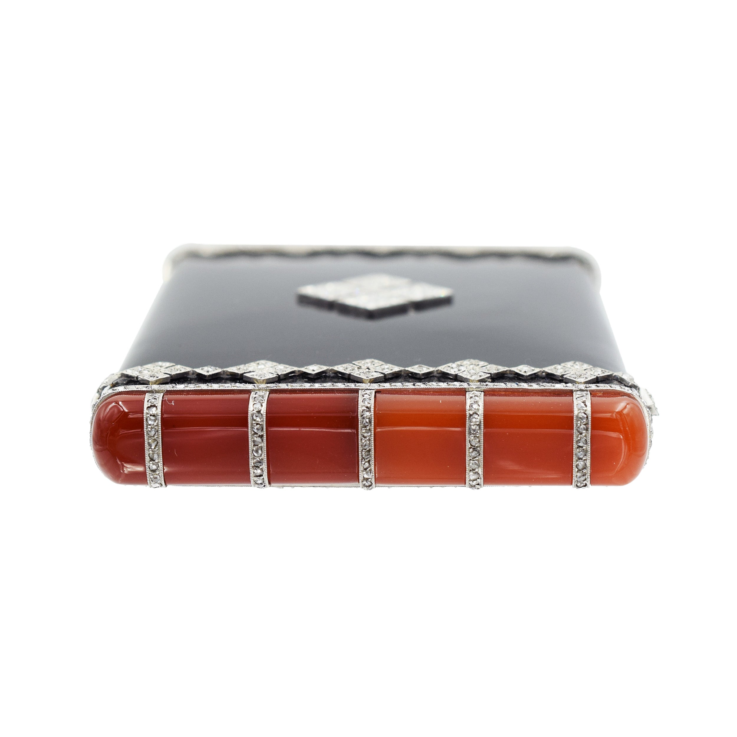 Van Cleef & Arpels Diamond, Black Enamel, and Carnelian Compact In 18k Gold & Platinum