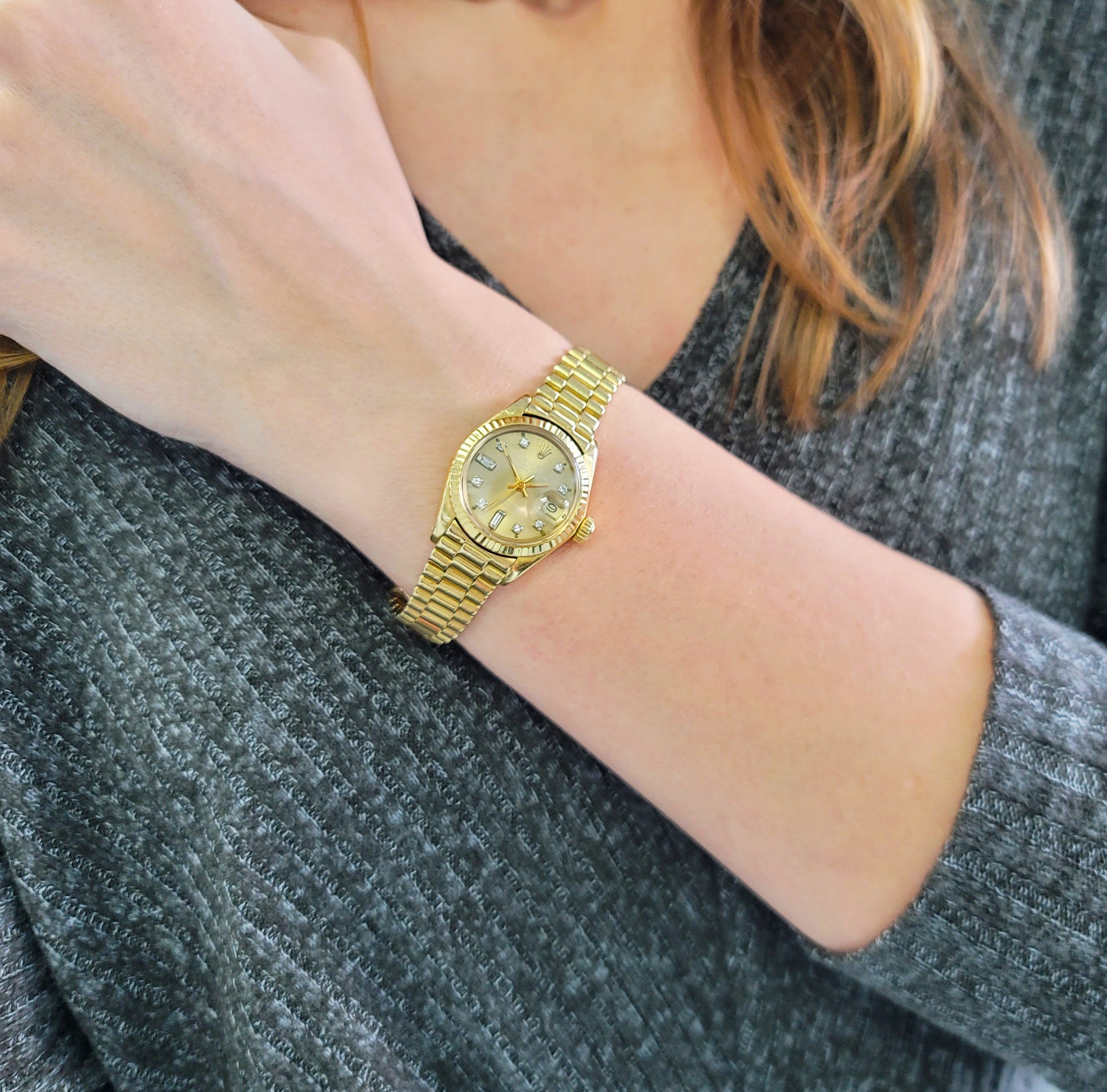 Rolex Vintage Gold and Diamond 'Datejust' Wristwatch in 18k Yellow Gold