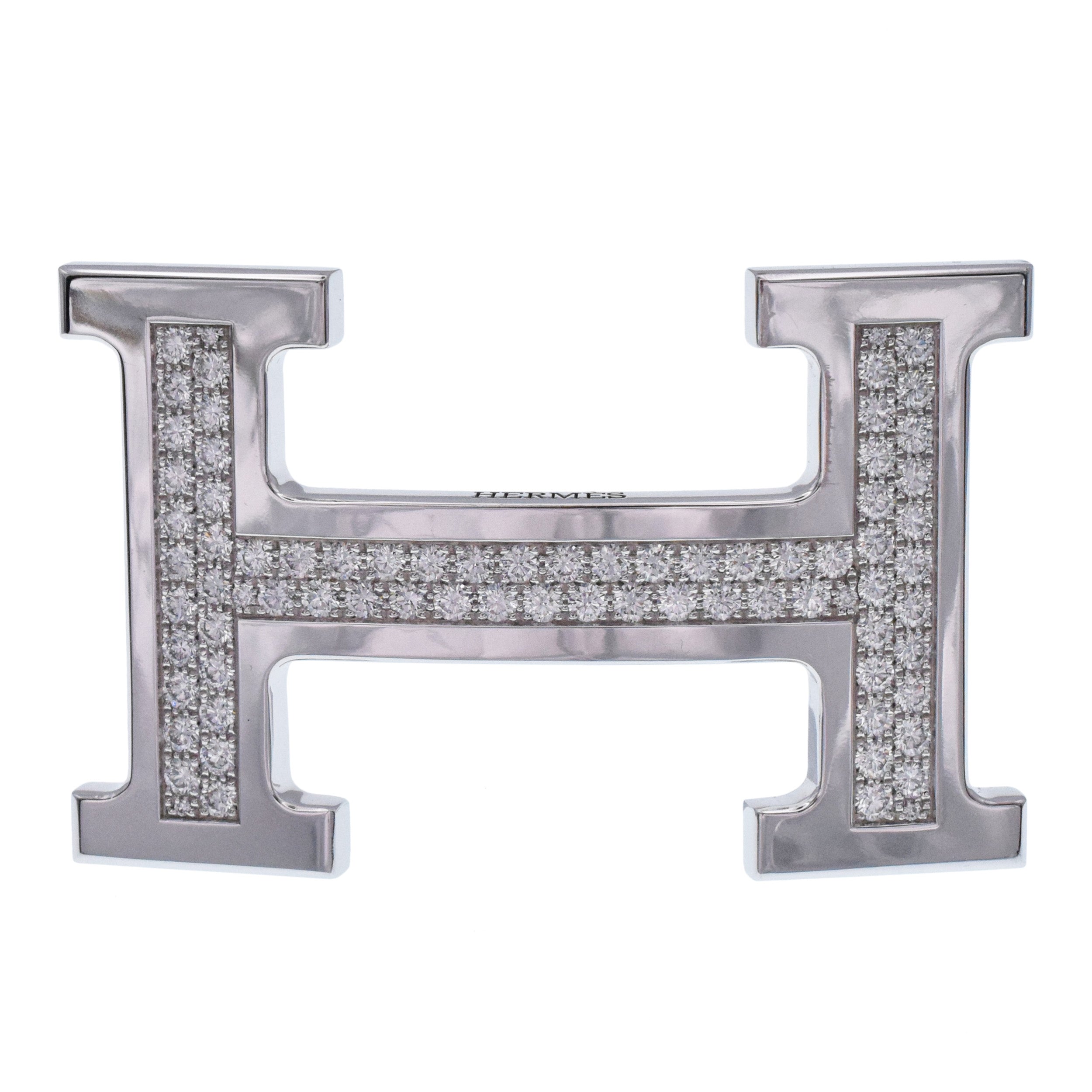 Hermes ' Constance ' Diamond Belt Buckle In 18k White Gold