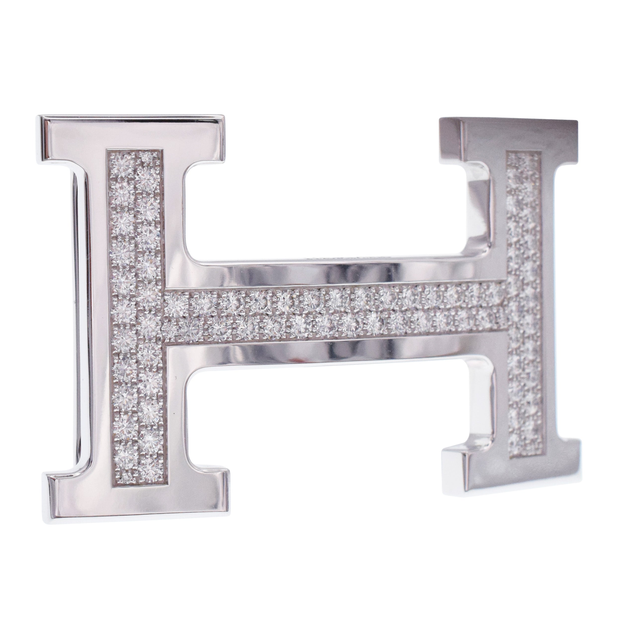 Hermes ' Constance ' Diamond Belt Buckle In 18k White Gold