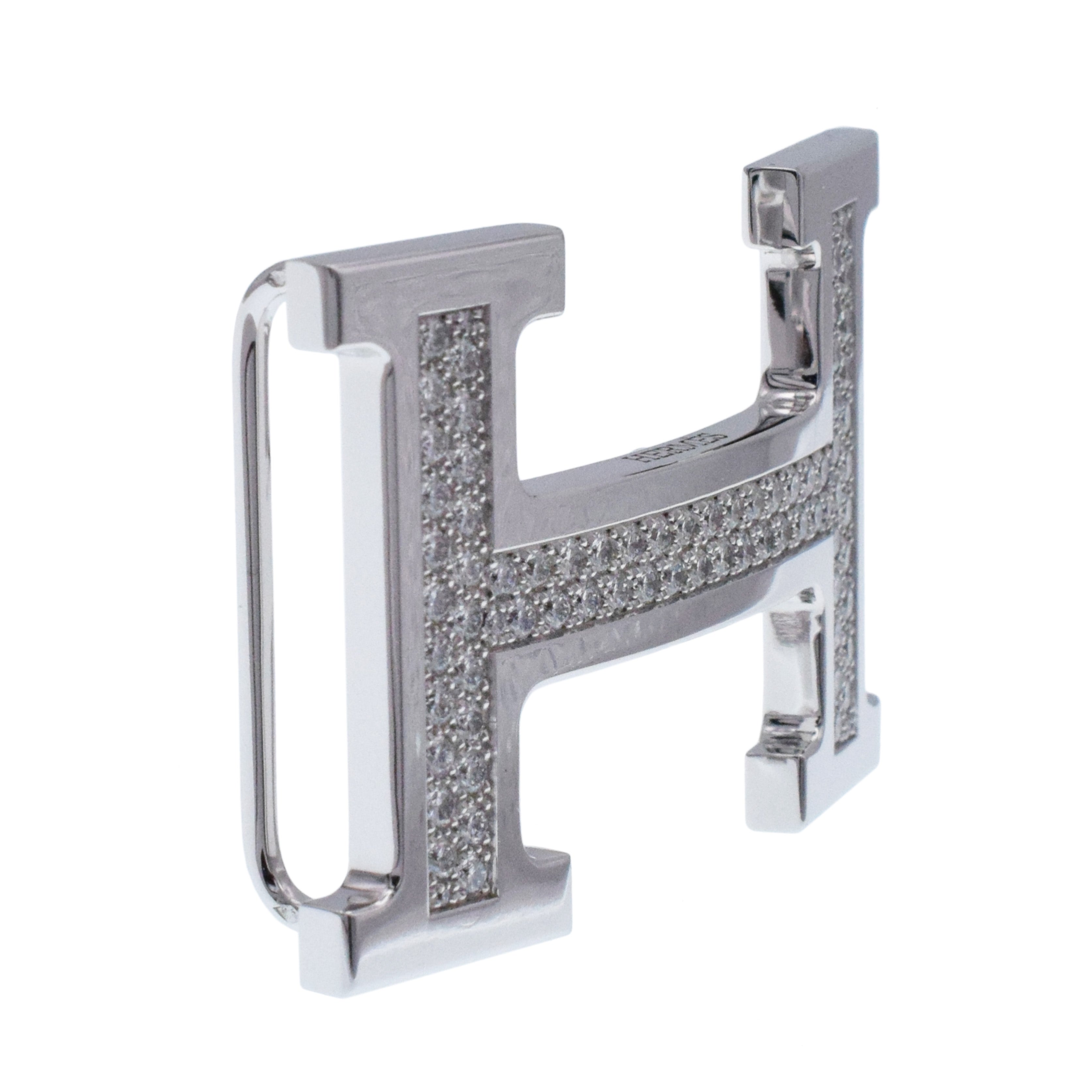 Hermes ' Constance ' Diamond Belt Buckle In 18k White Gold