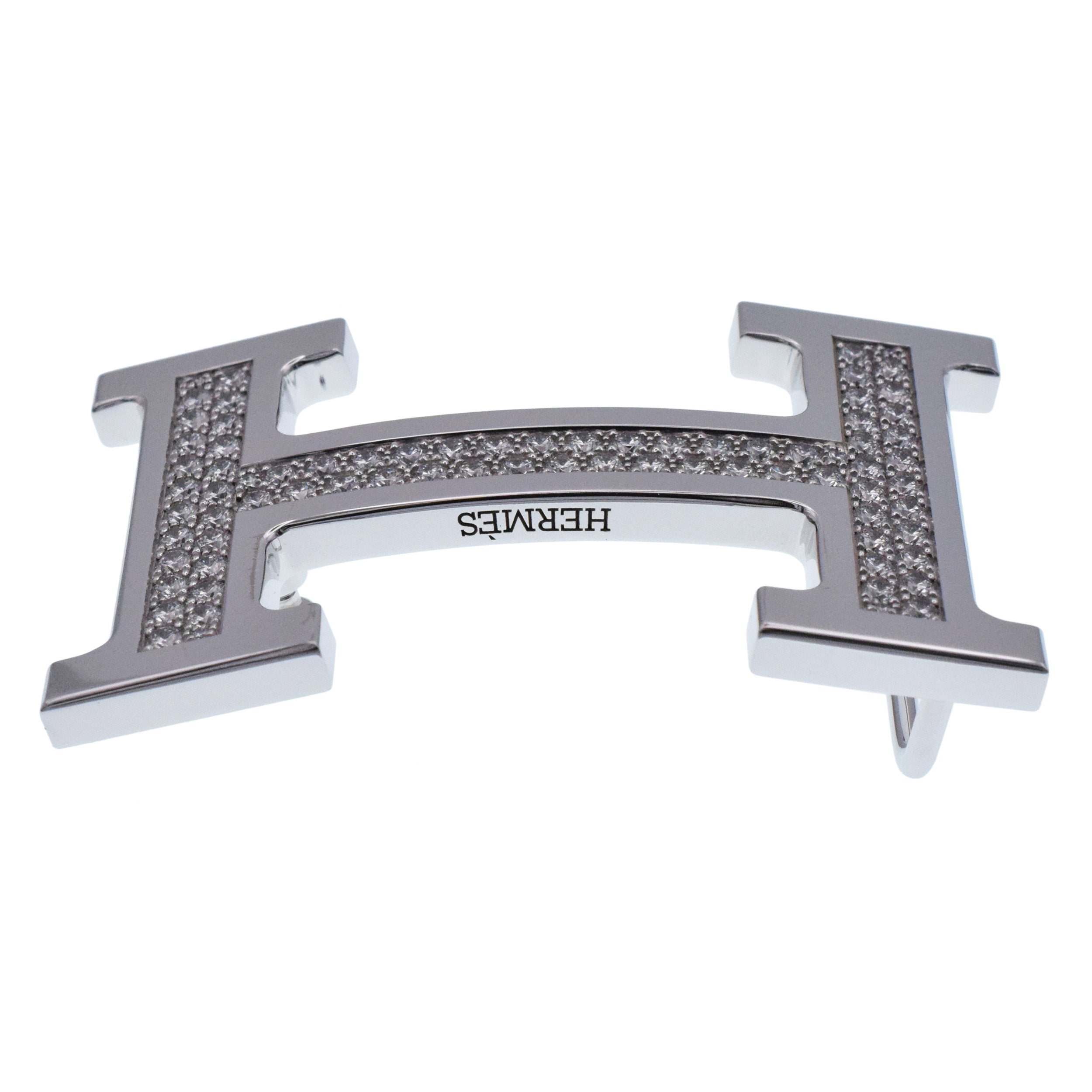 Hermes ' Constance ' Diamond Belt Buckle In 18k White Gold