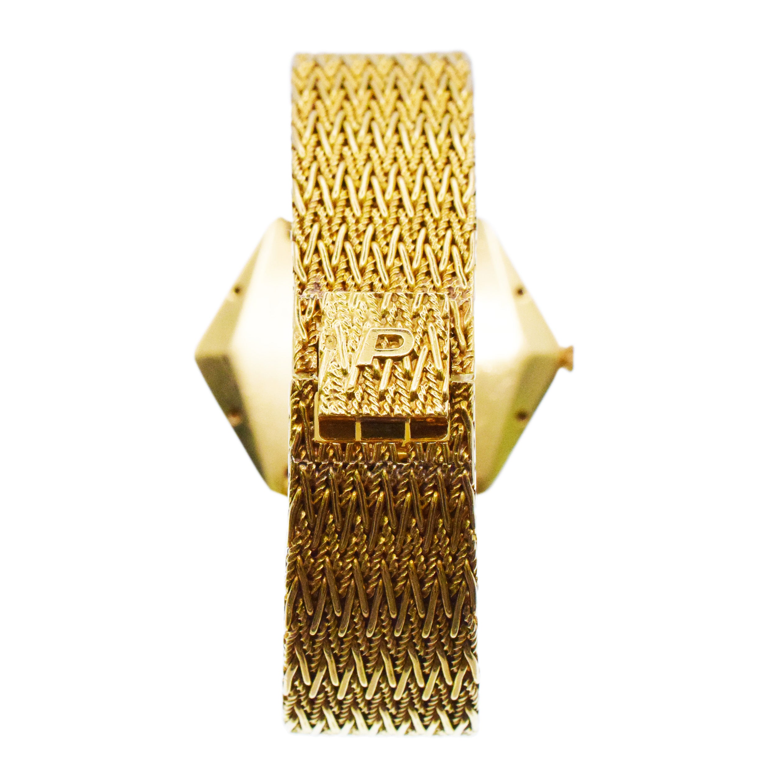 Piaget 18k Yellow Gold Hexagon Wrist Watch With Diamond And Tiger Eye Accents