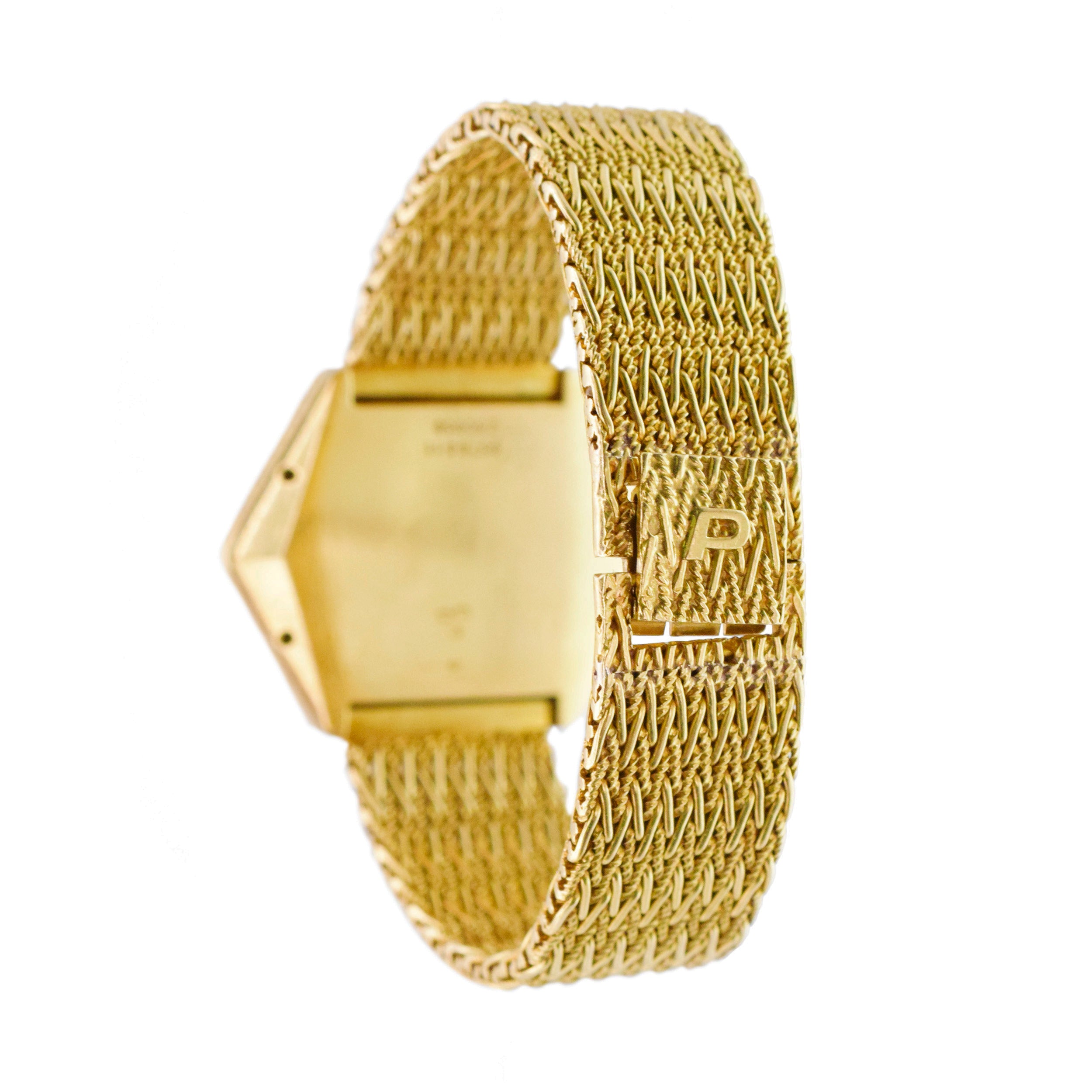 Piaget 18k Yellow Gold Hexagon Wrist Watch With Diamond And Tiger Eye Accents