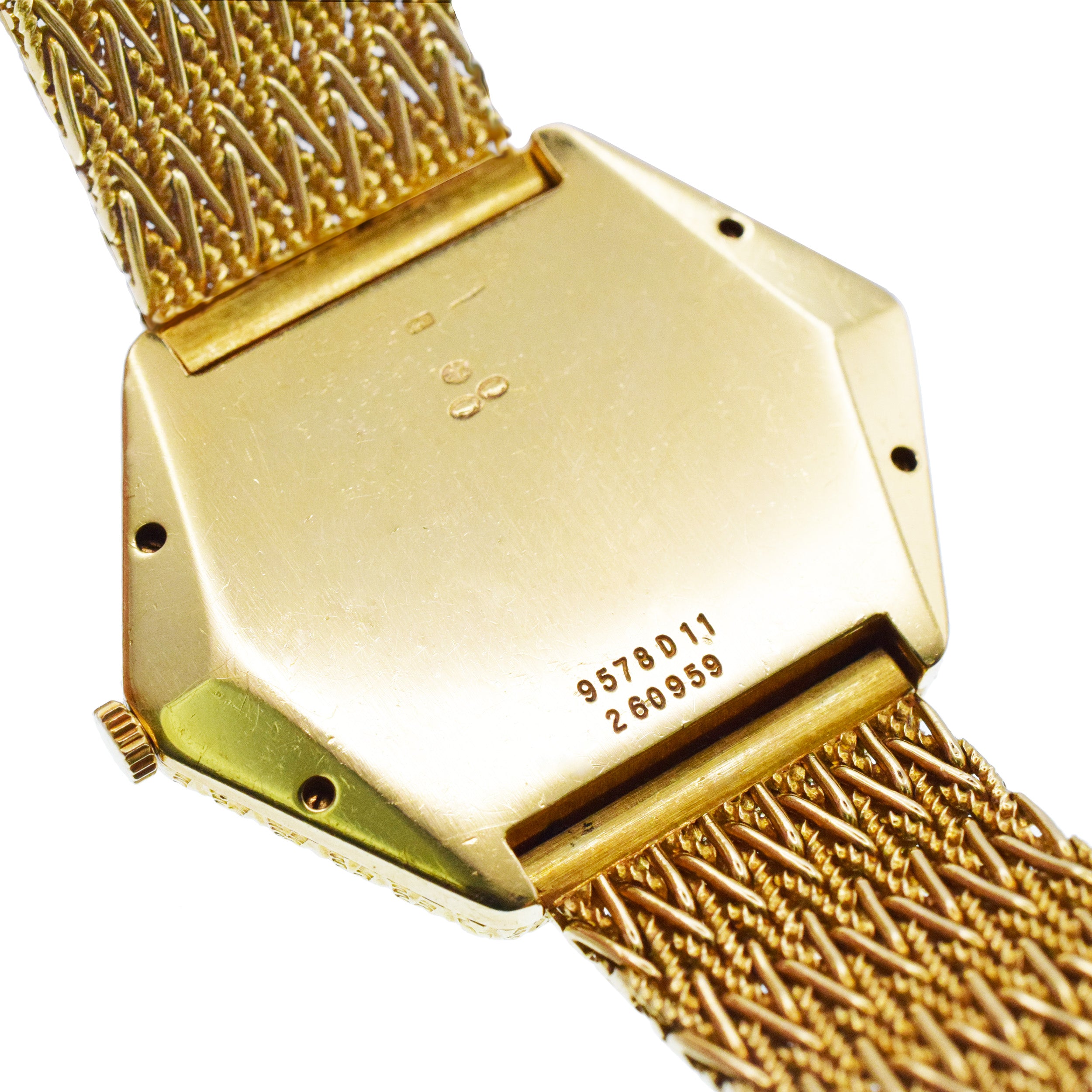 Piaget 18k Yellow Gold Hexagon Wrist Watch With Diamond And Tiger Eye Accents