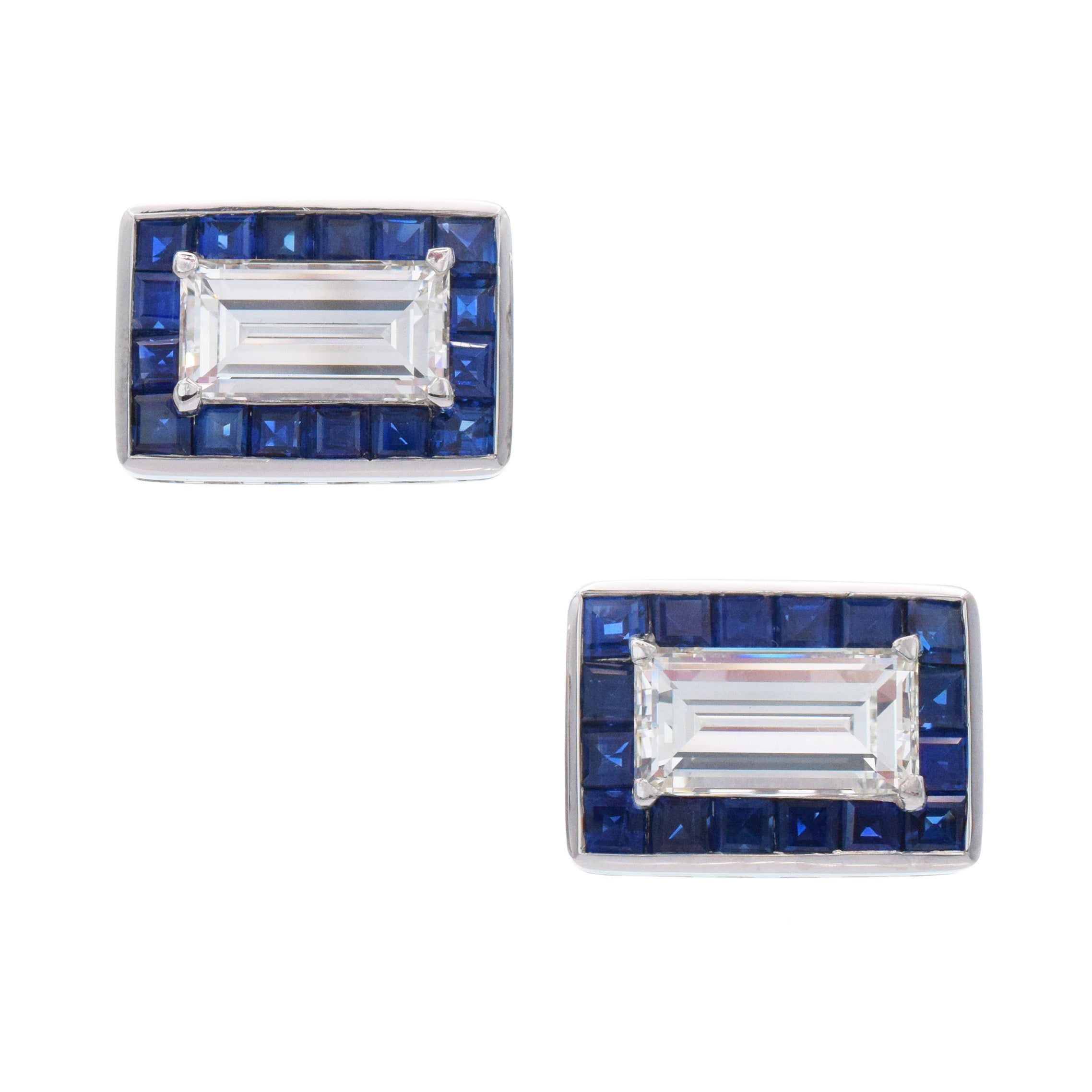 Oscar Heyman Rectangular Step Cut Diamond And Sapphire Cufflinks In Platinum