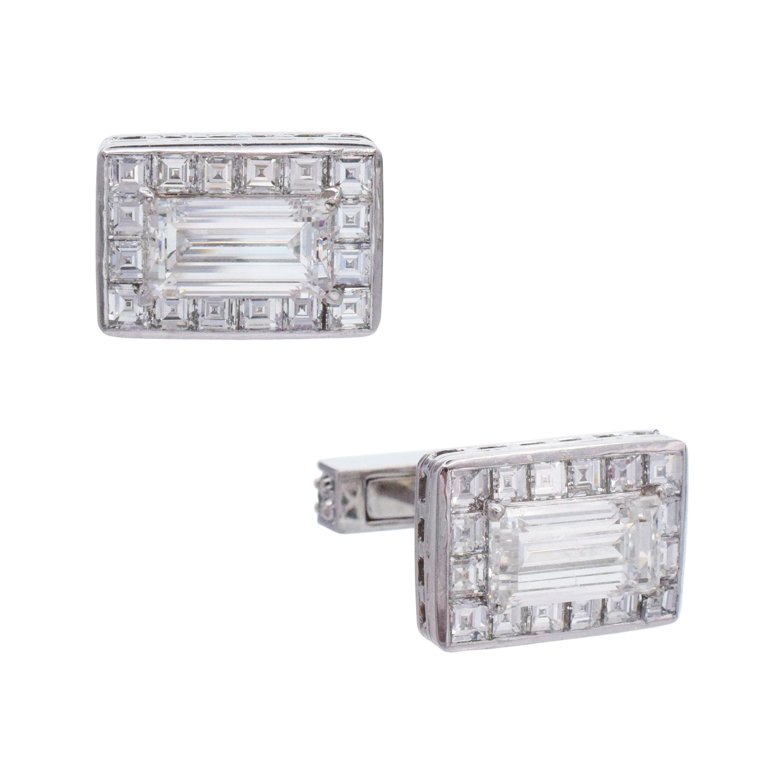 Oscar Heyman Rectangular Step Cut Diamond Cufflinks In Platinum