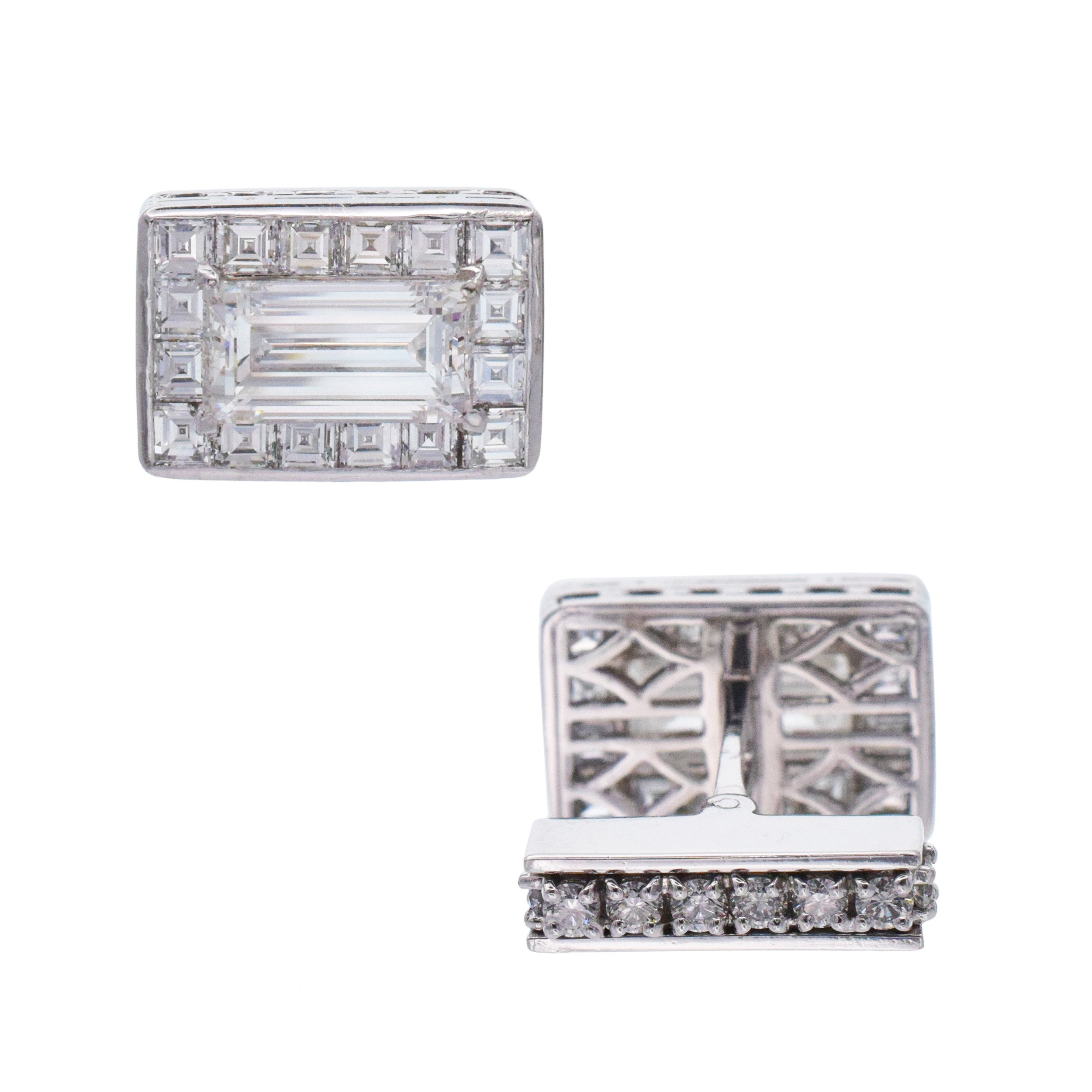 Oscar Heyman Rectangular Step Cut Diamond Cufflinks In Platinum