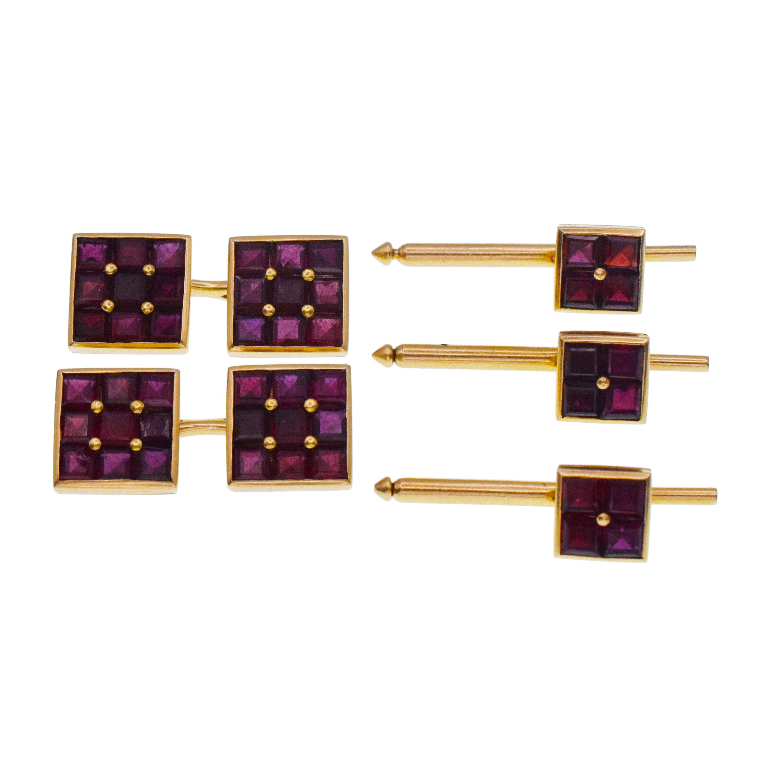 Square Ruby Cufflinks And Tiffany & Co Shirt Studs In 14k Yellow Gold