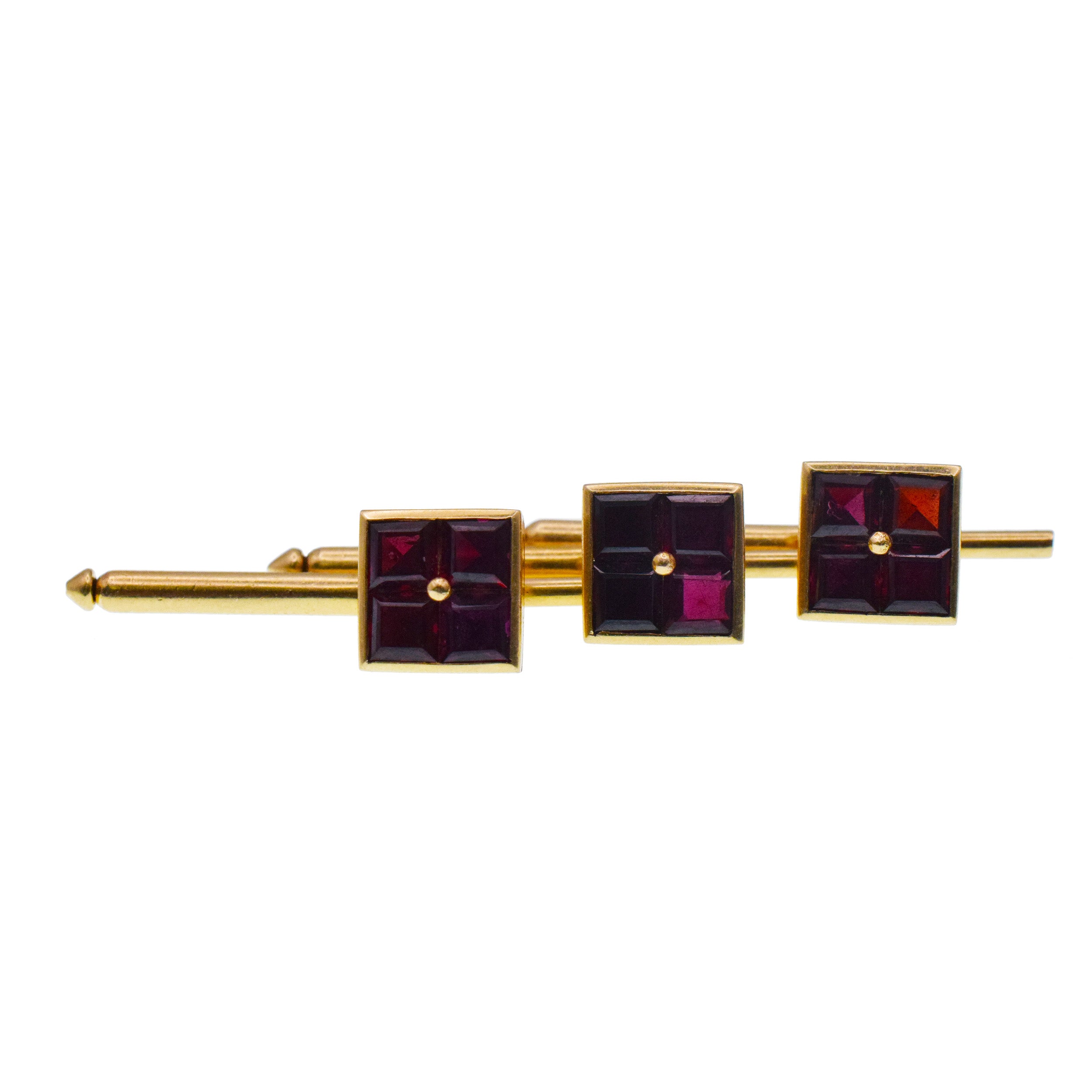 Square Ruby Cufflinks And Tiffany & Co Shirt Studs In 14k Yellow Gold