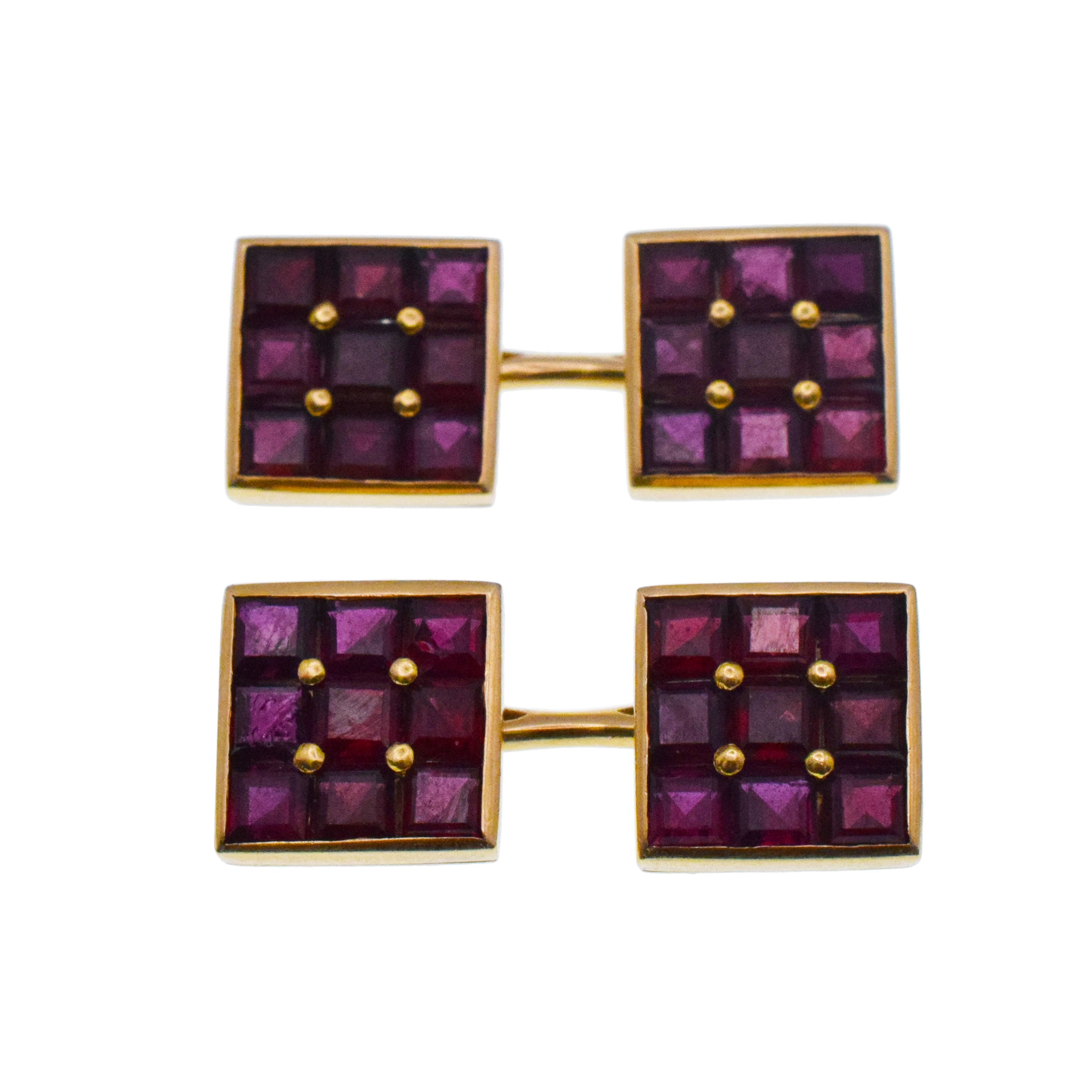 Square Ruby Cufflinks And Tiffany & Co Shirt Studs In 14k Yellow Gold
