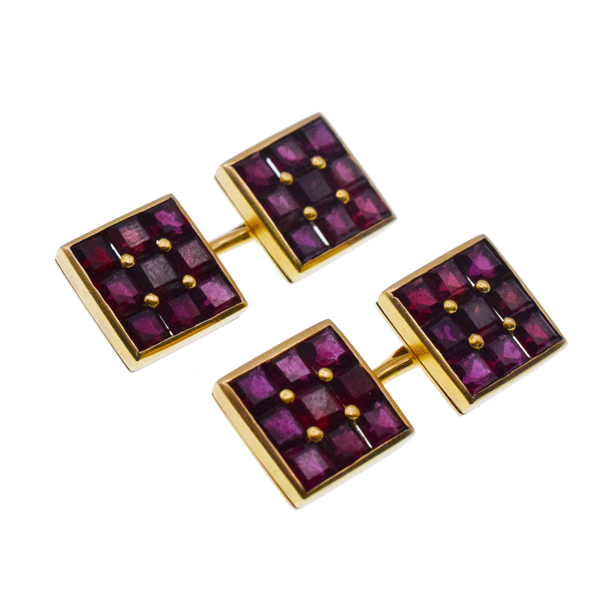 Square Ruby Cufflinks And Tiffany & Co Shirt Studs In 14k Yellow Gold
