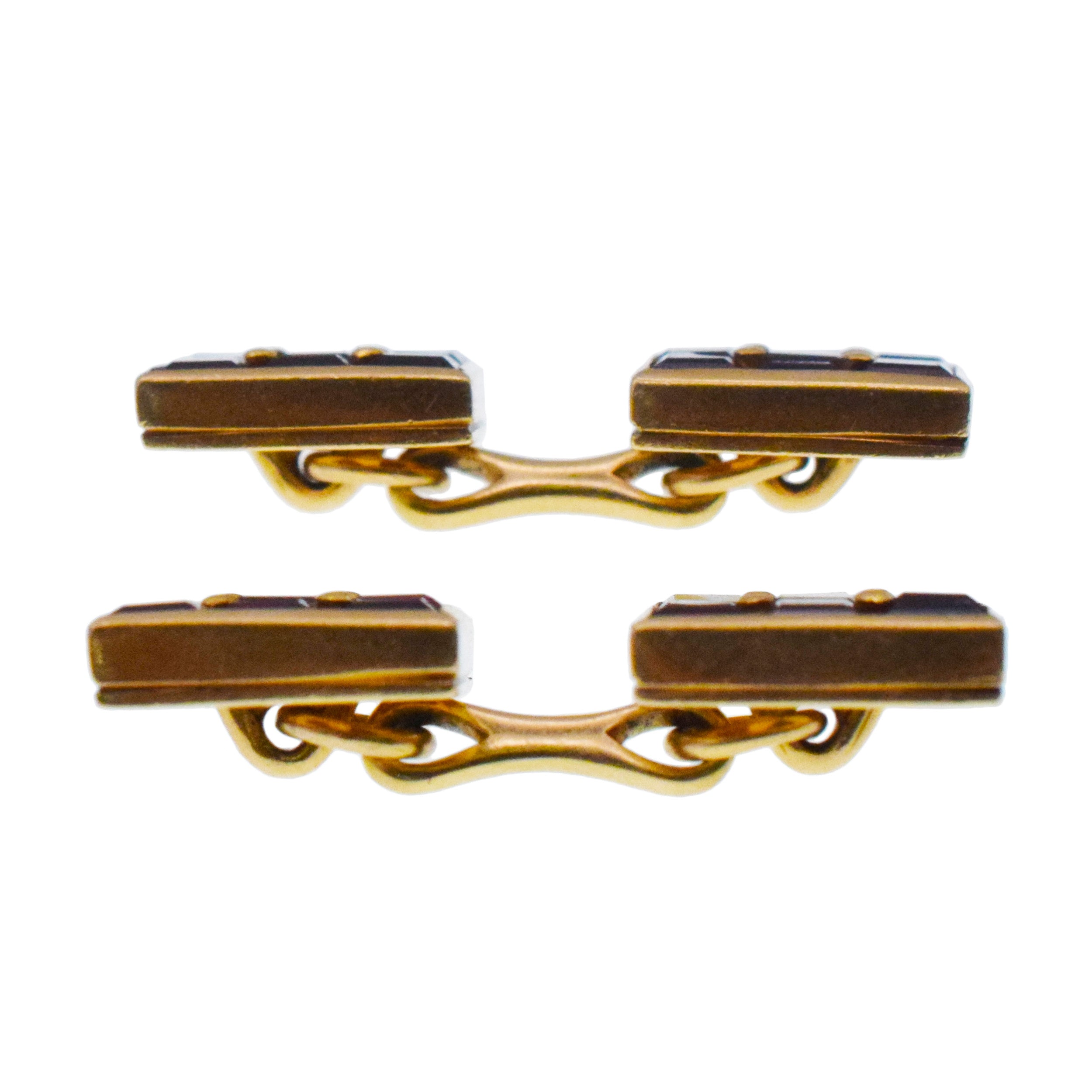 Square Ruby Cufflinks And Tiffany & Co Shirt Studs In 14k Yellow Gold