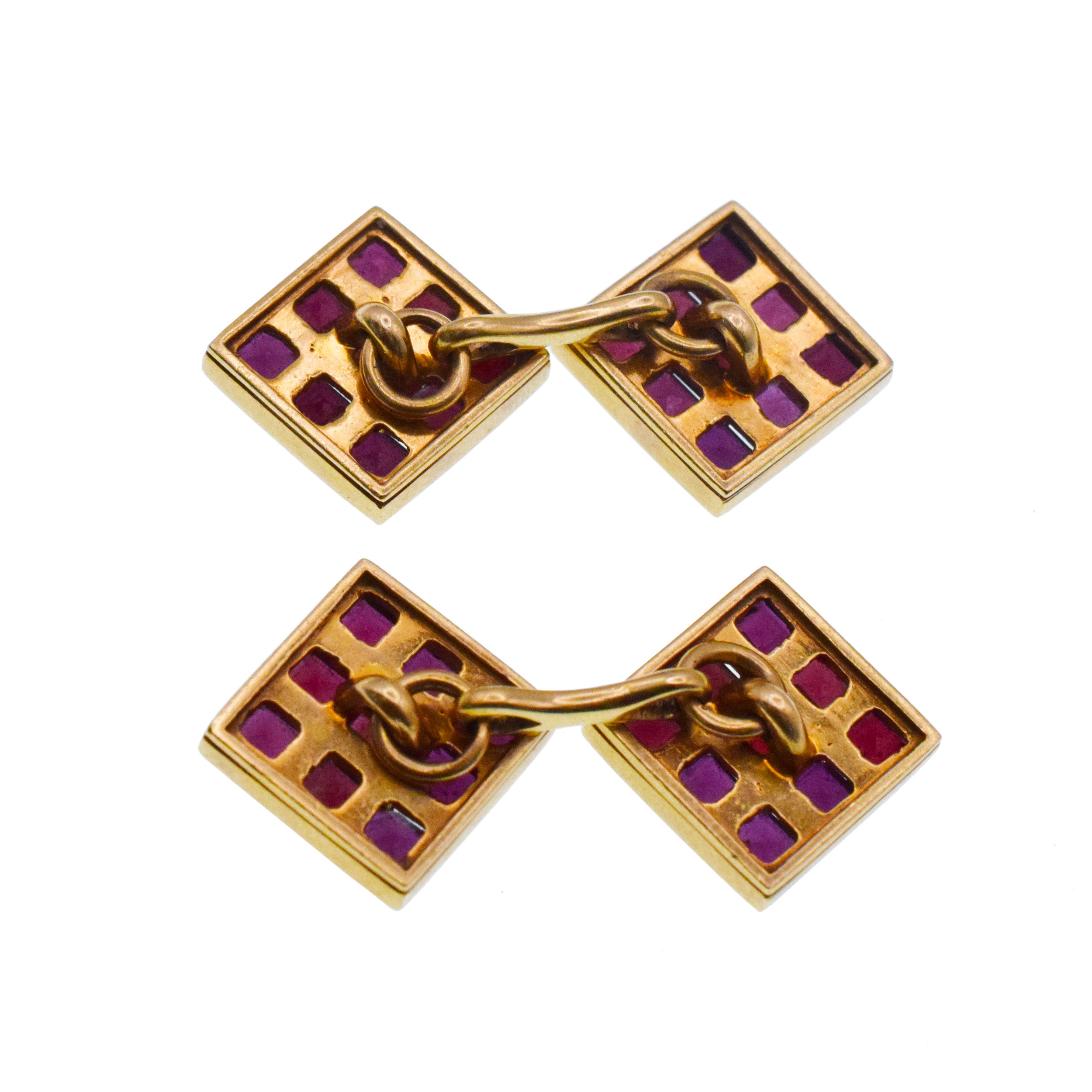 Square Ruby Cufflinks And Tiffany & Co Shirt Studs In 14k Yellow Gold