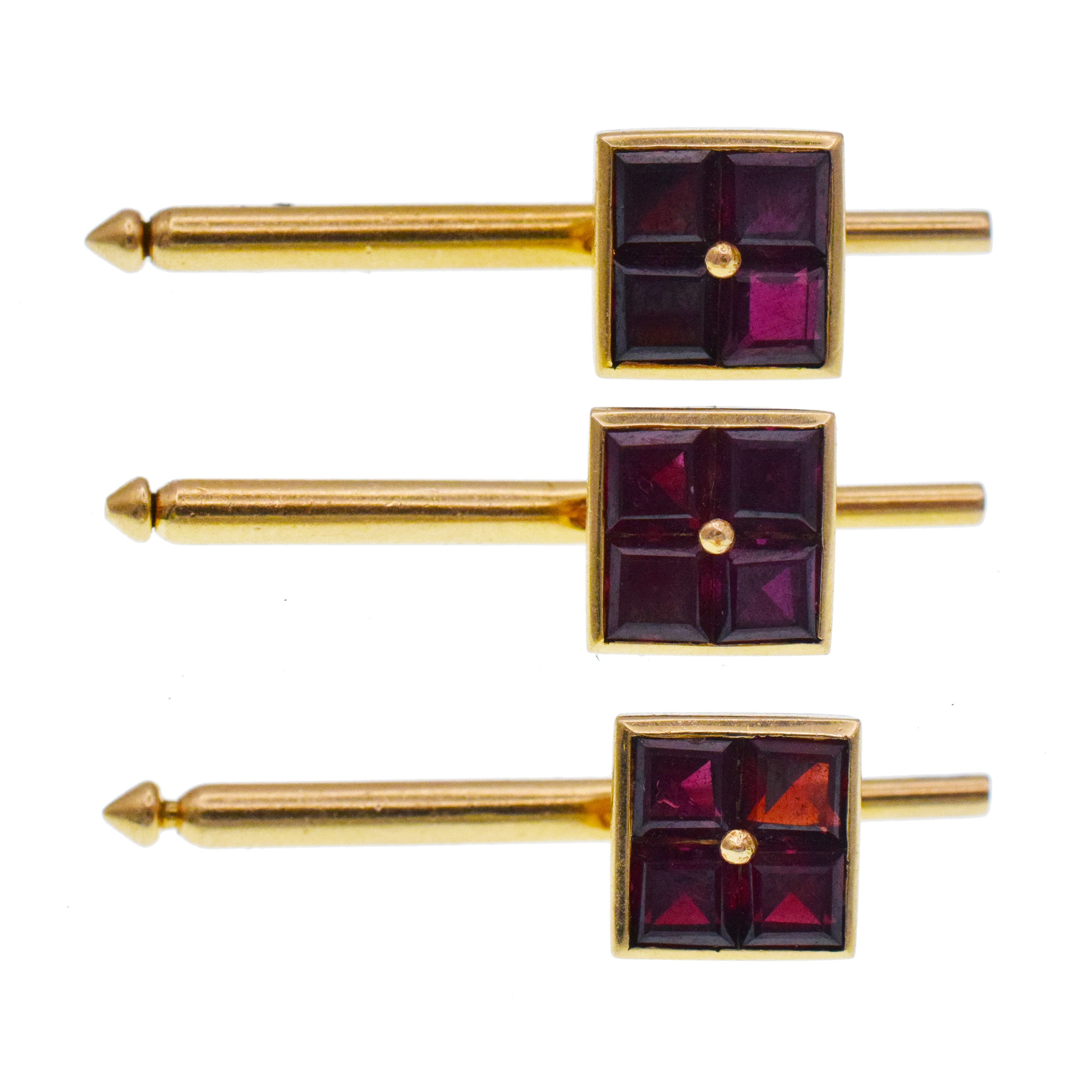 Square Ruby Cufflinks And Tiffany & Co Shirt Studs In 14k Yellow Gold