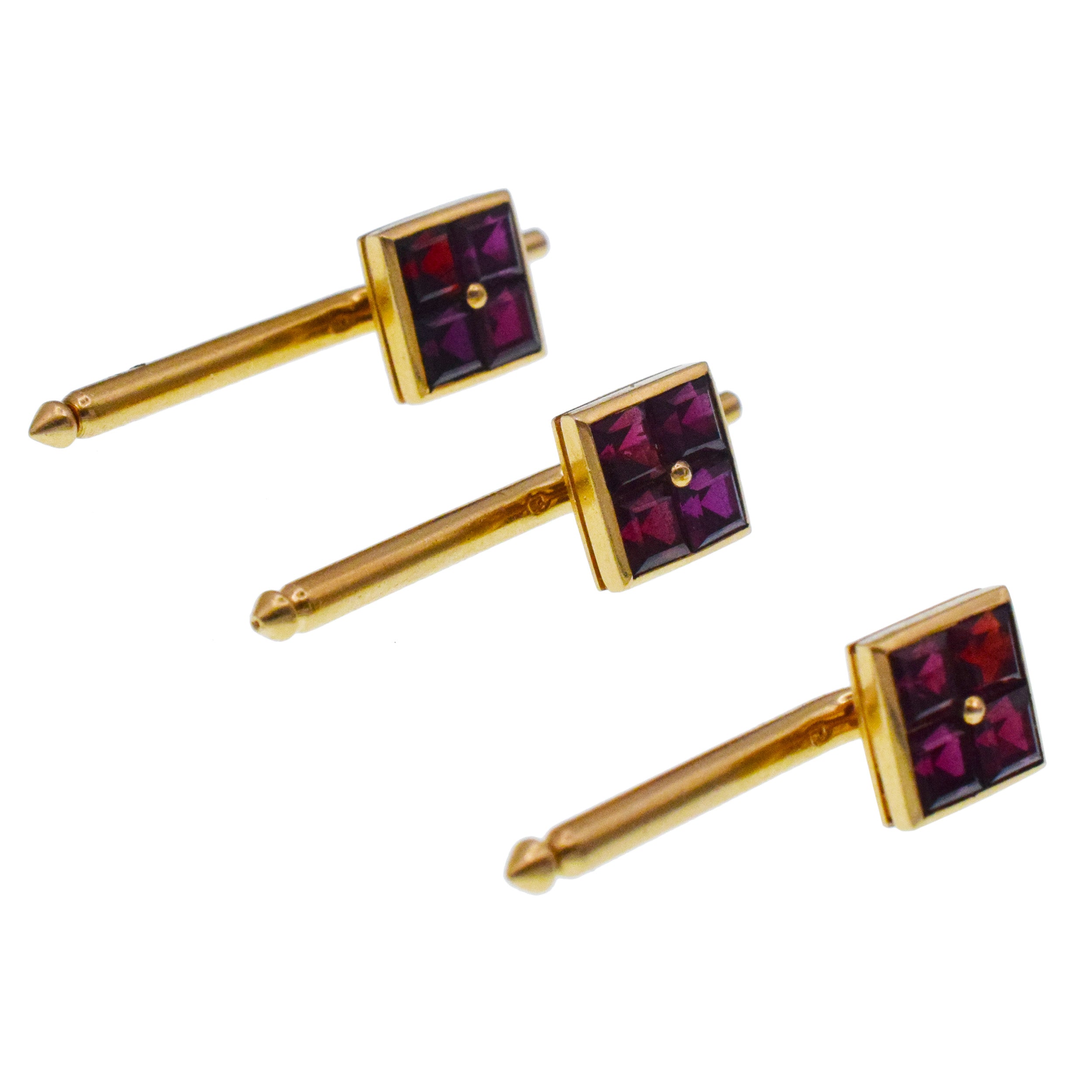 Square Ruby Cufflinks And Tiffany & Co Shirt Studs In 14k Yellow Gold