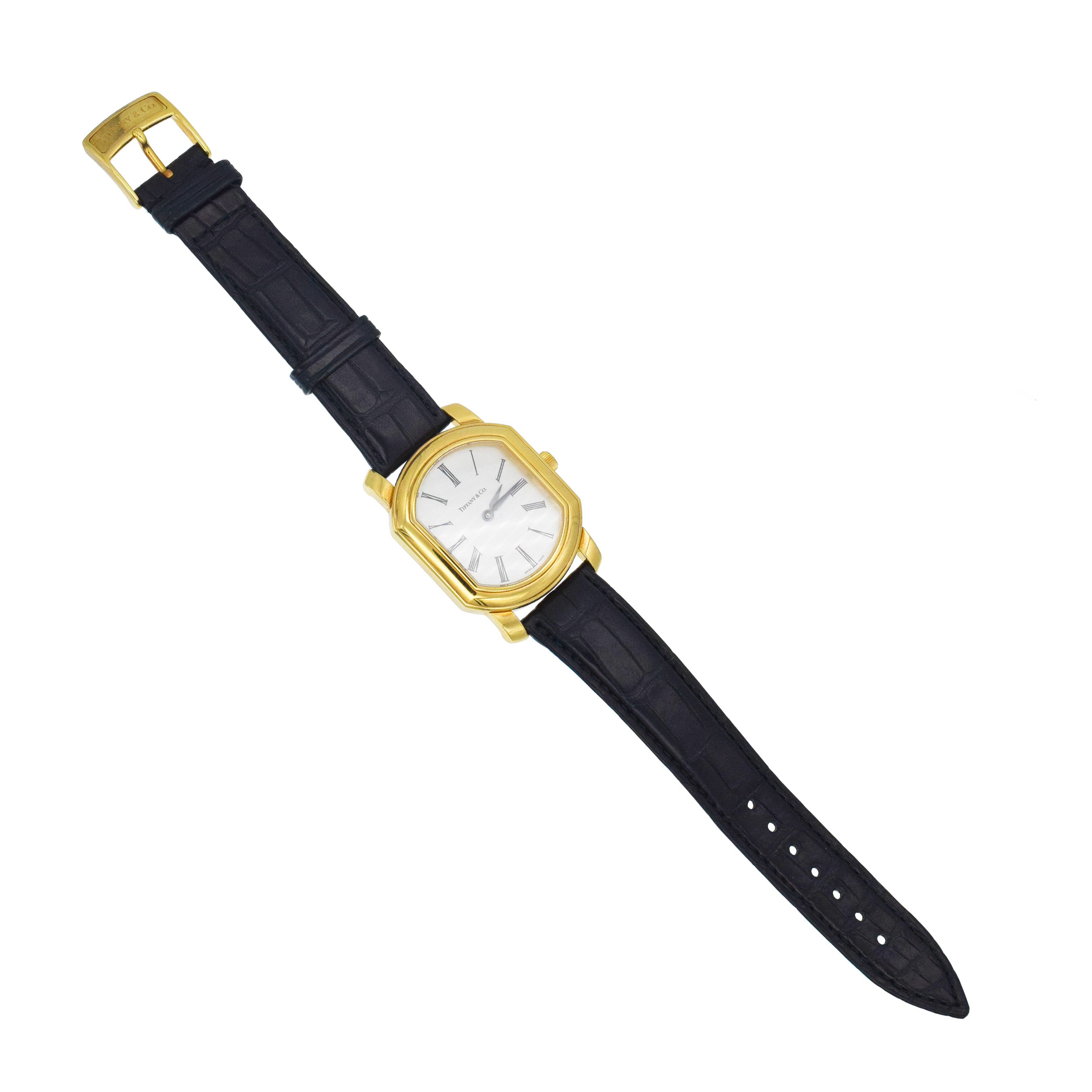 Tiffany & Co. Mark Coupe 18k Yellow Gold Watch With Original Alligator Strap