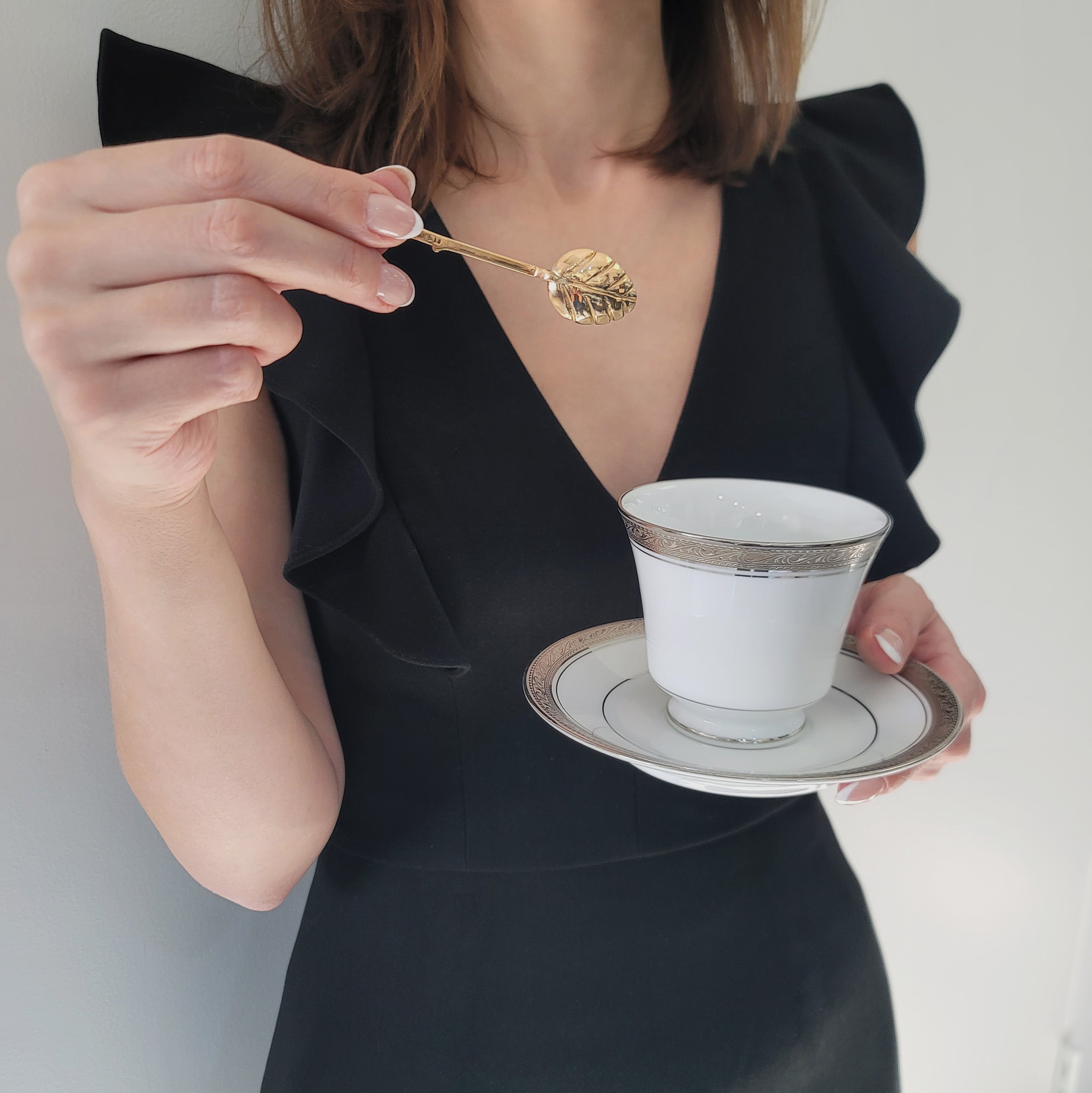 Four 14k Gold Coffee Plant Motif Tea Spoons