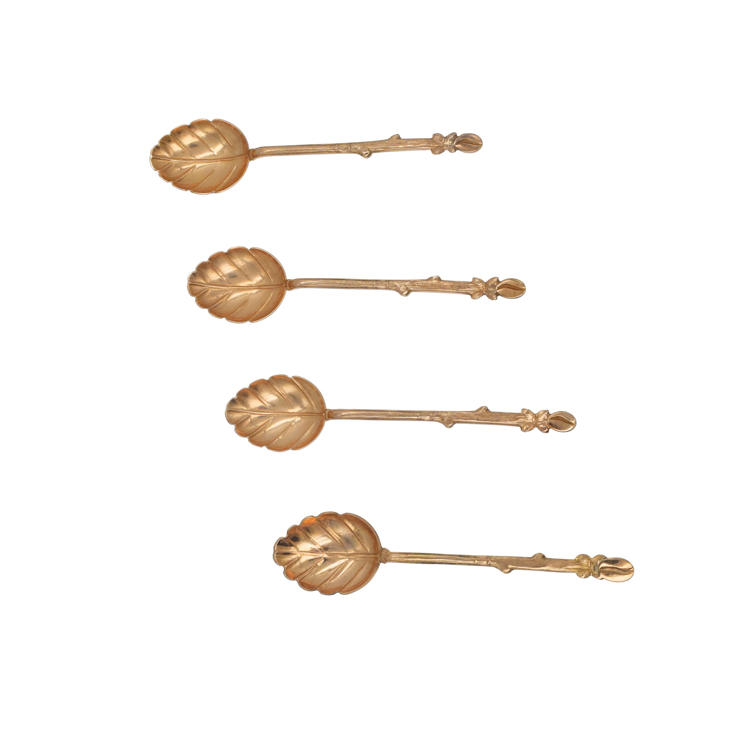Four 14k Gold Coffee Plant Motif Tea Spoons