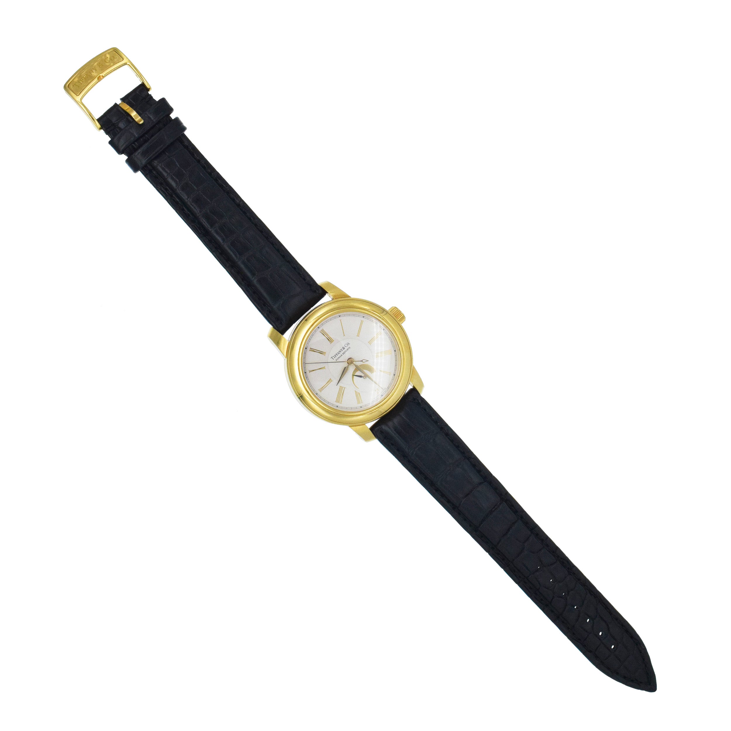 Tiffany & Co. Mark 18k yellow gold wrist watch with black alligator leather strap