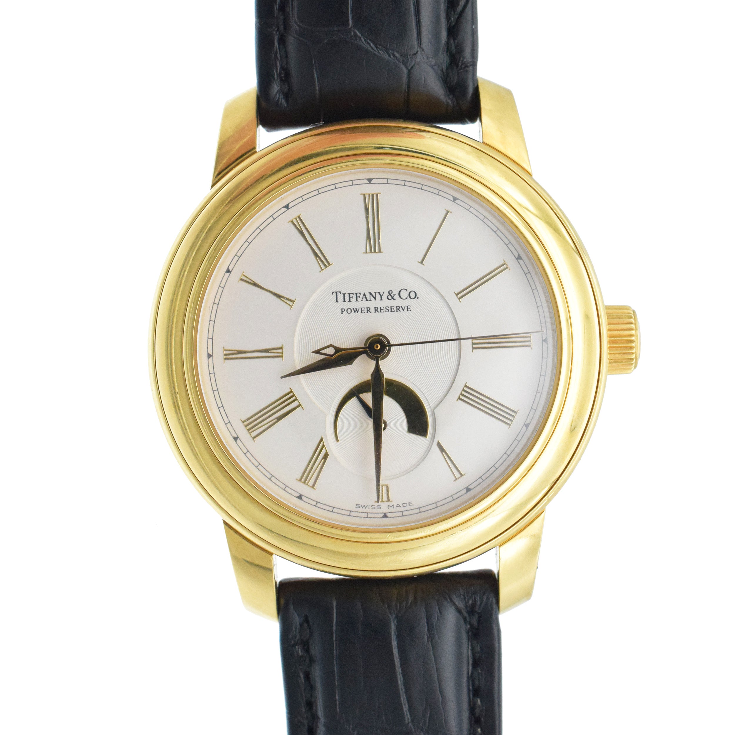 Tiffany & Co. Mark 18k yellow gold wrist watch with black alligator leather strap