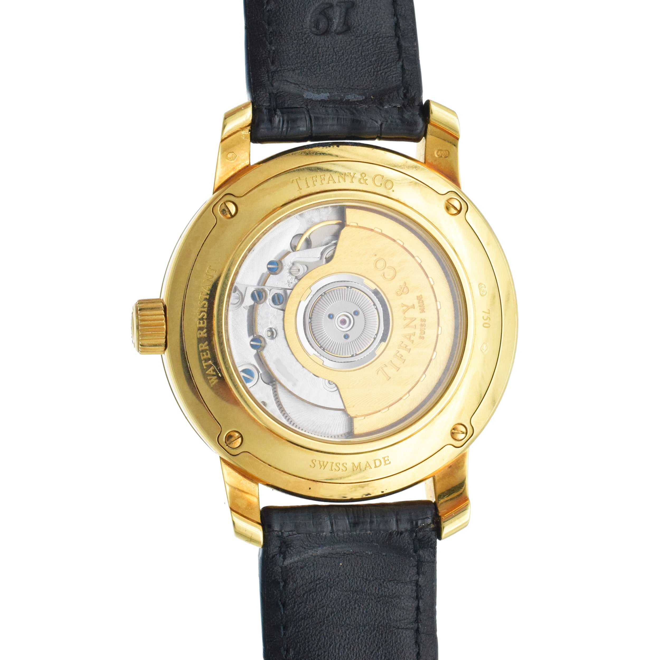 Tiffany & Co. Mark 18k yellow gold wrist watch with black alligator leather strap