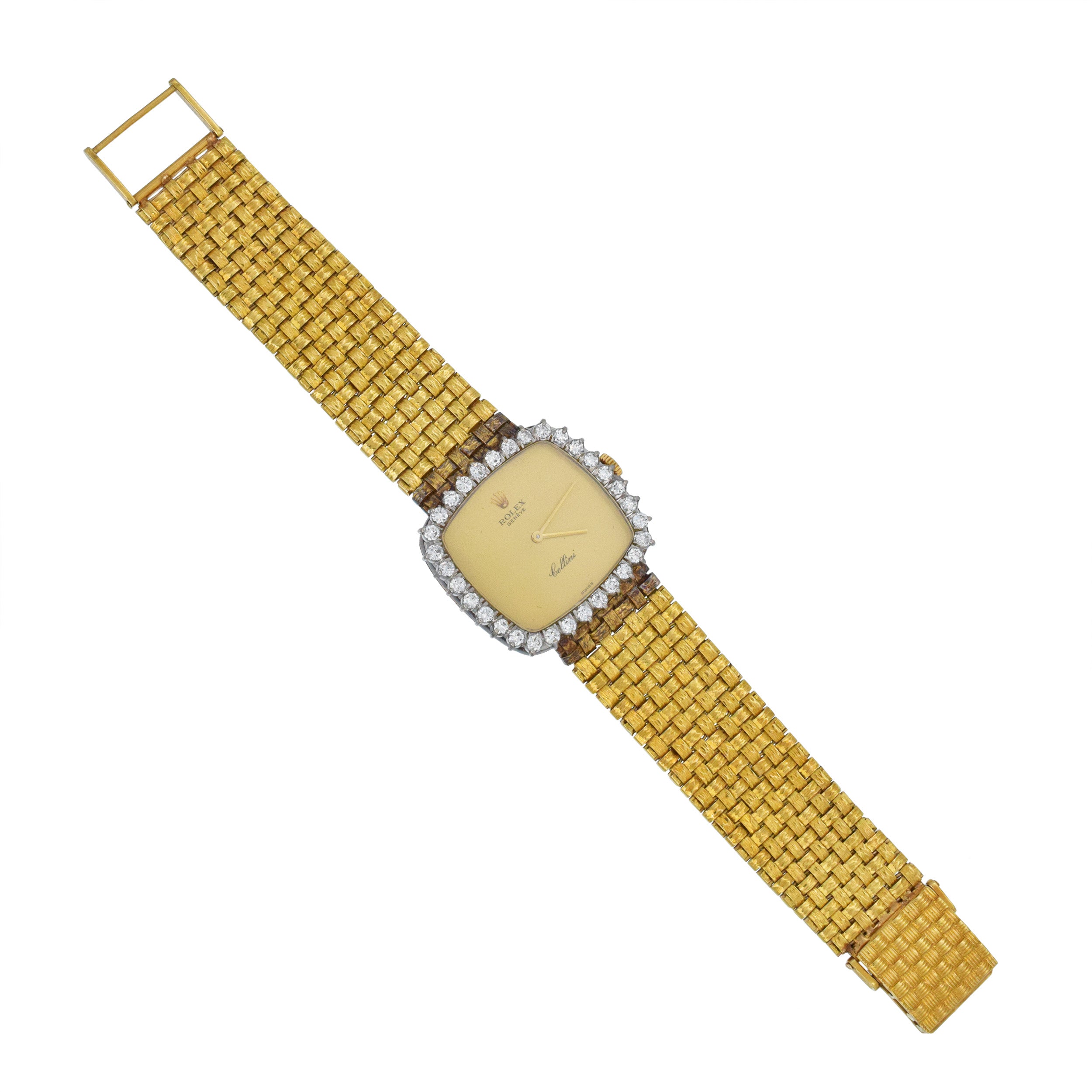 Rolex Cellini Diamond Mechanical Wrist Watch In 18k Yellow Gold