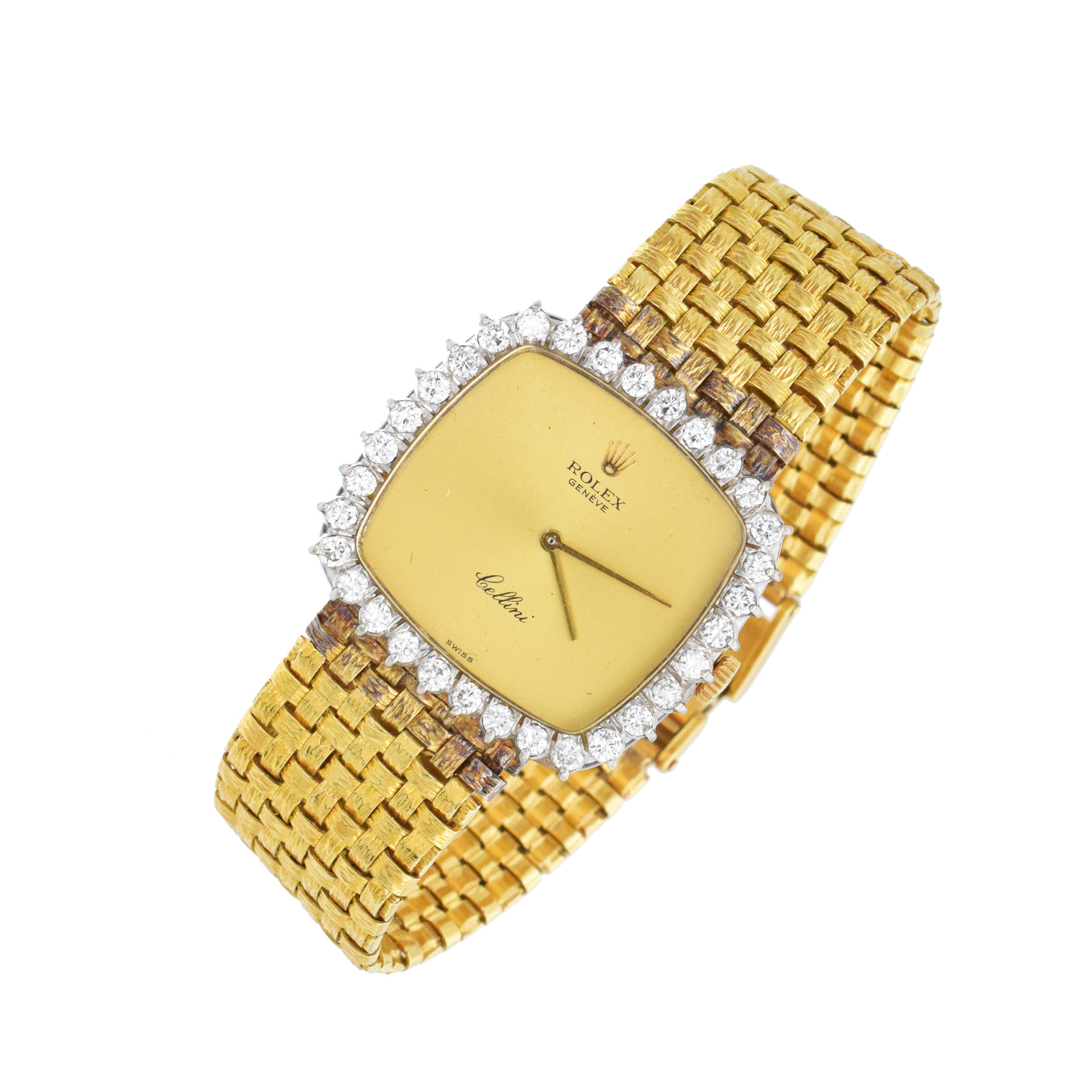 Rolex Cellini Diamond Mechanical Wrist Watch In 18k Yellow Gold
