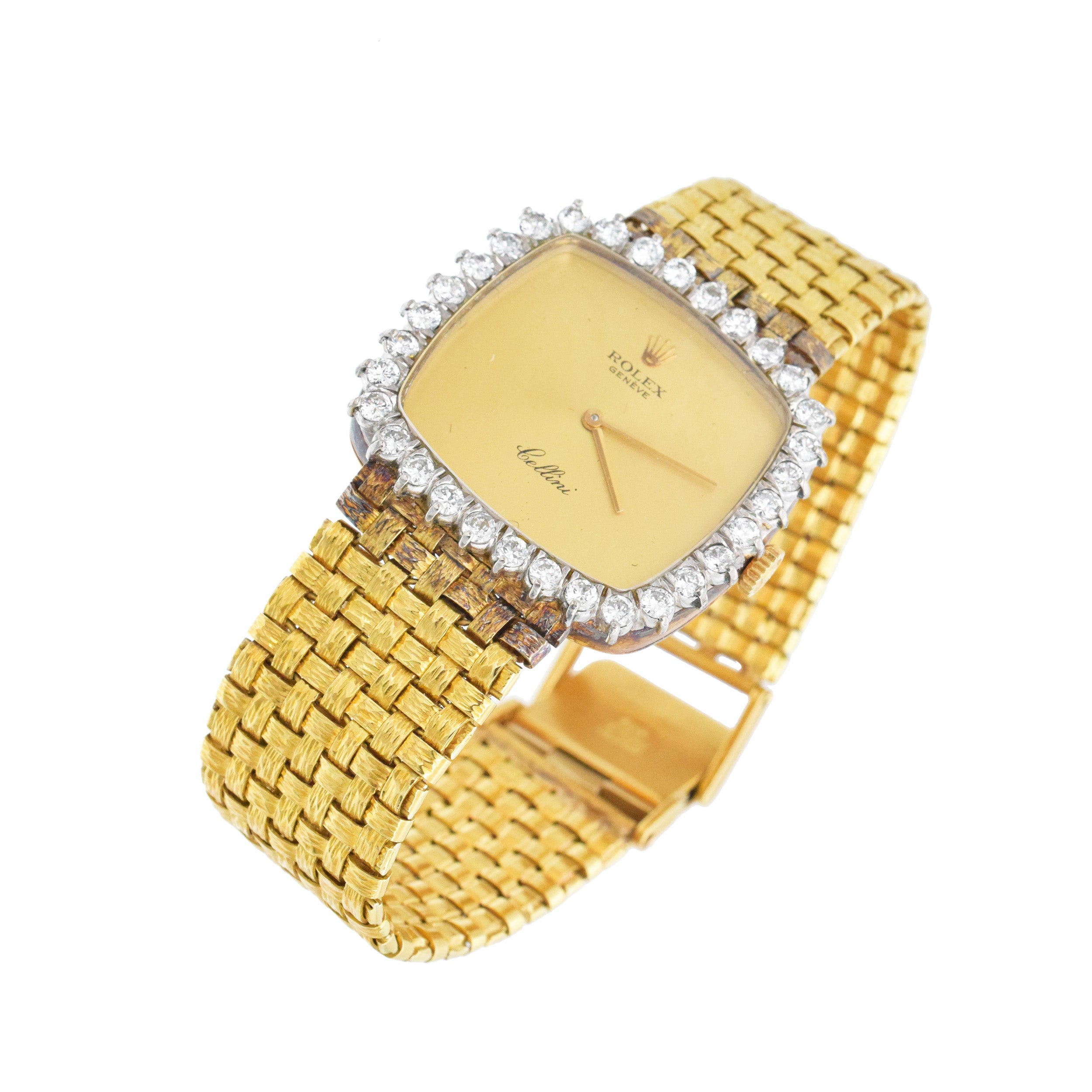 Rolex Cellini Diamond Mechanical Wrist Watch In 18k Yellow Gold