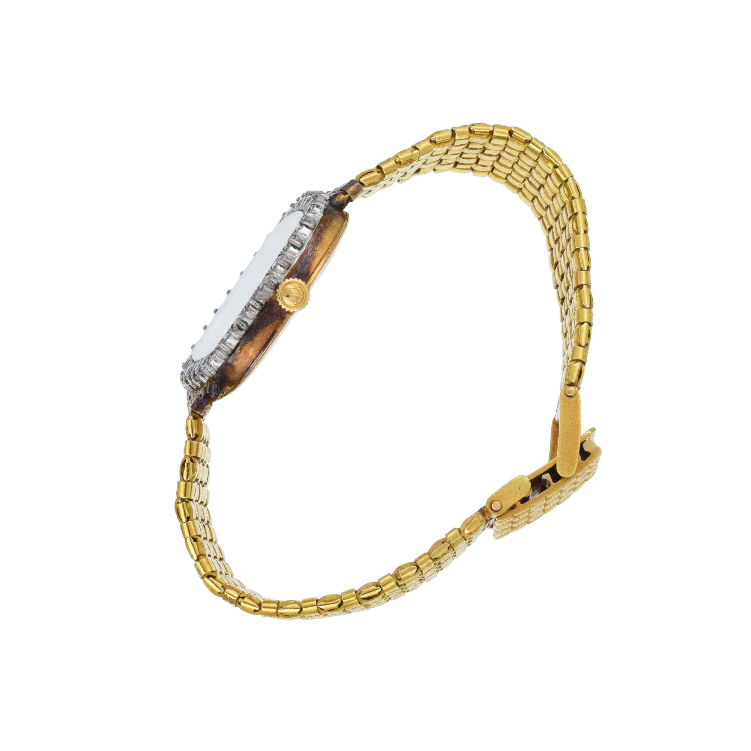 Rolex Cellini Diamond Mechanical Wrist Watch In 18k Yellow Gold
