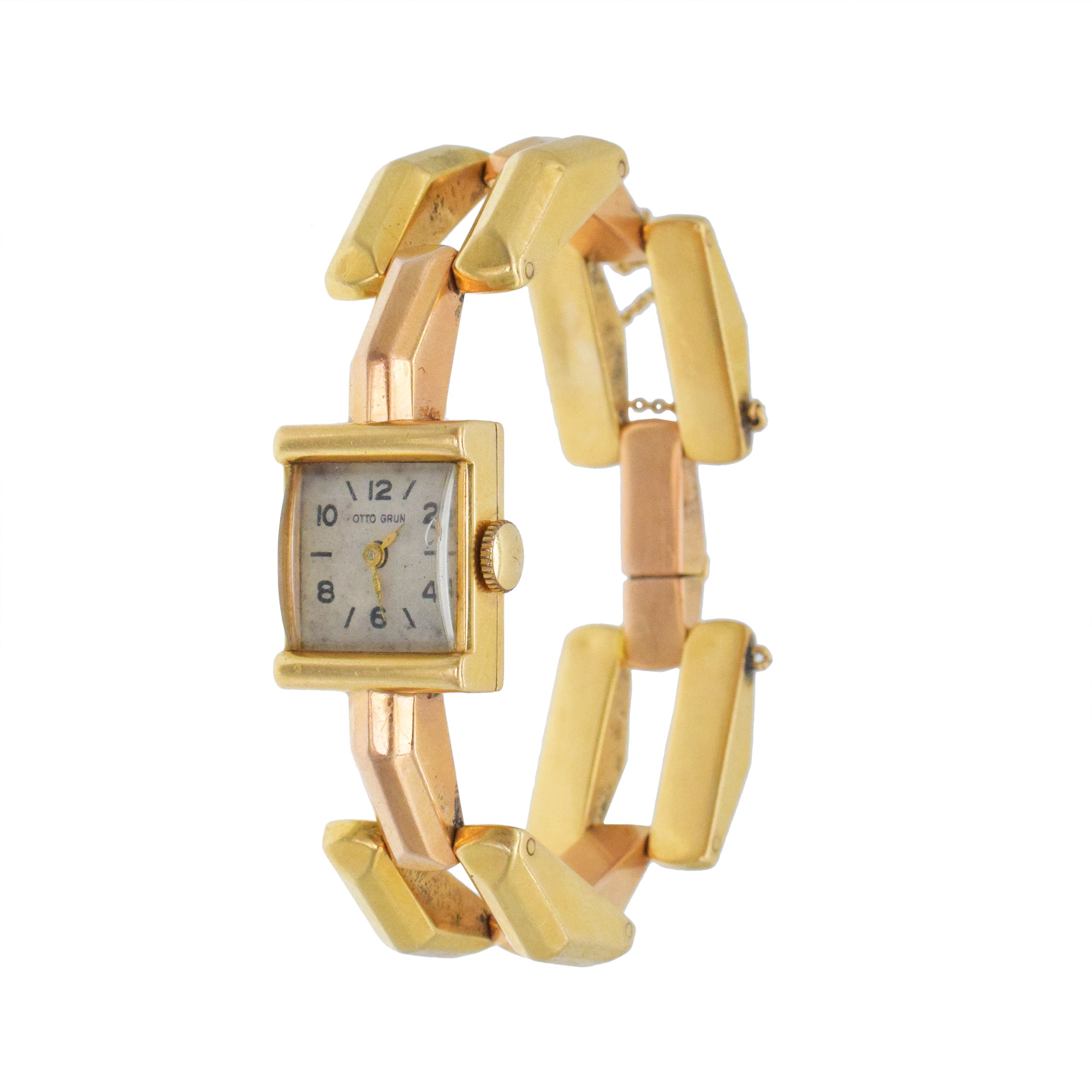 Otto Grun Vintage Wrist Watch In 14k Yellow And Rose Gold
