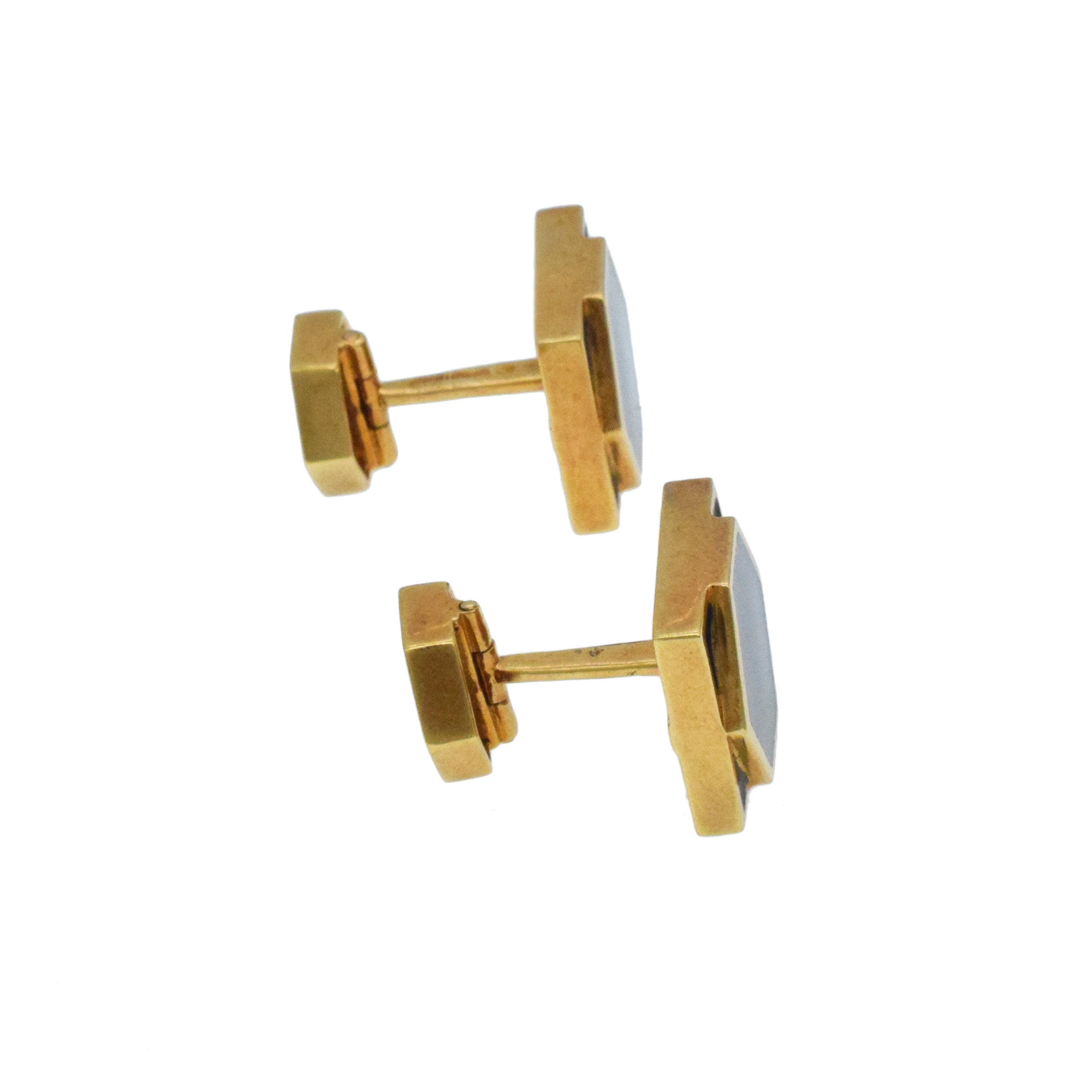 David Webb Black Enamel Geometric Cufflinks In 18k Yellow Gold