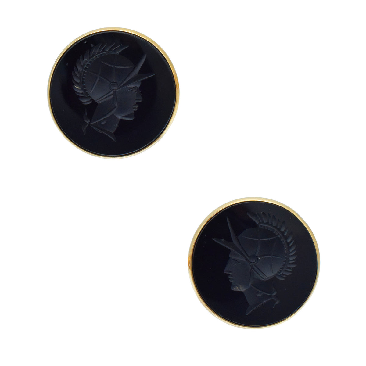 Onyx and 14k yellow gold Roman Soldier cufflinks