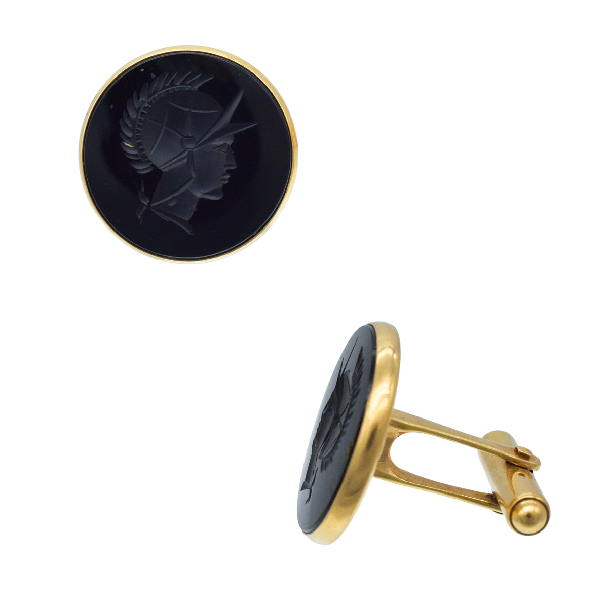 Onyx and 14k yellow gold Roman Soldier cufflinks