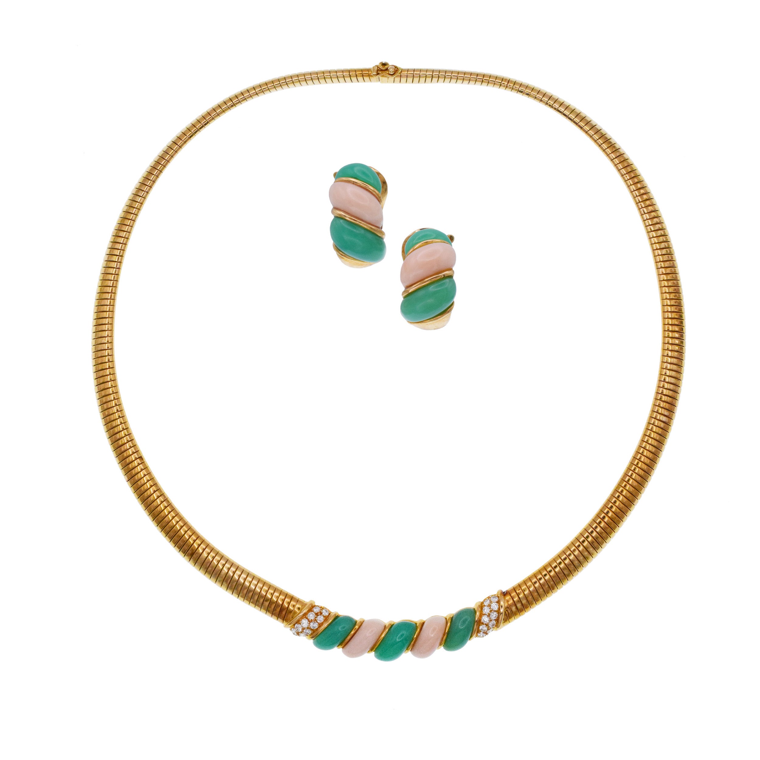 Van Cleef & Arpels Gemstone And Diamond Tubogas Necklace And Earrings Suite In 18k Yellow Gold