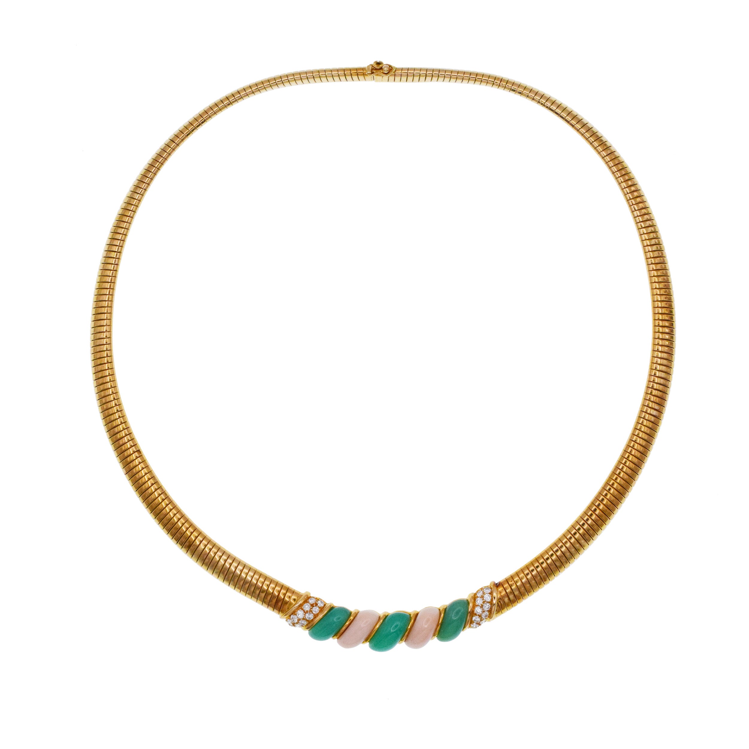 Van Cleef & Arpels Gemstone And Diamond Tubogas Necklace And Earrings Suite In 18k Yellow Gold