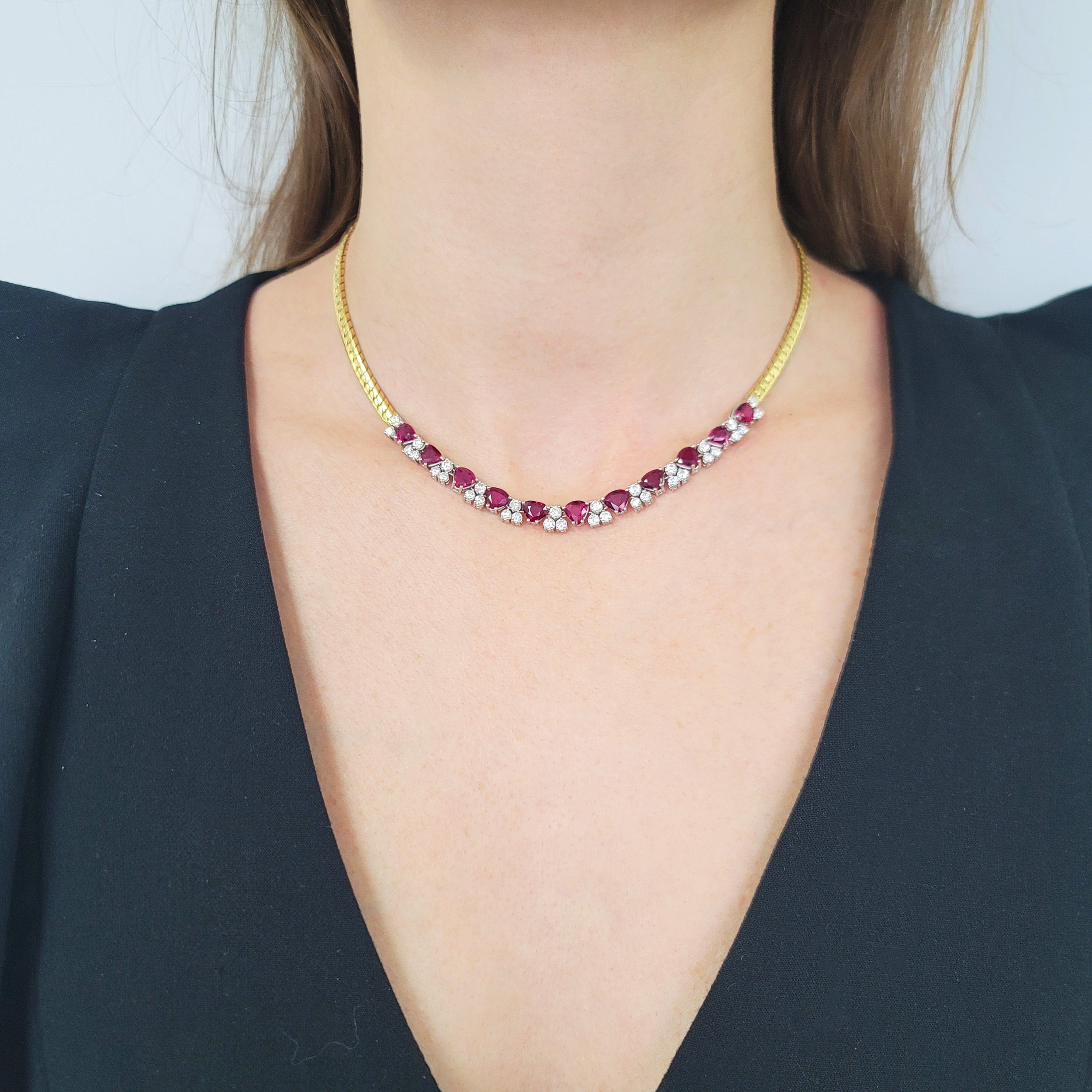 Ruby And Diamond Necklace In 18k Yellow And White Gold