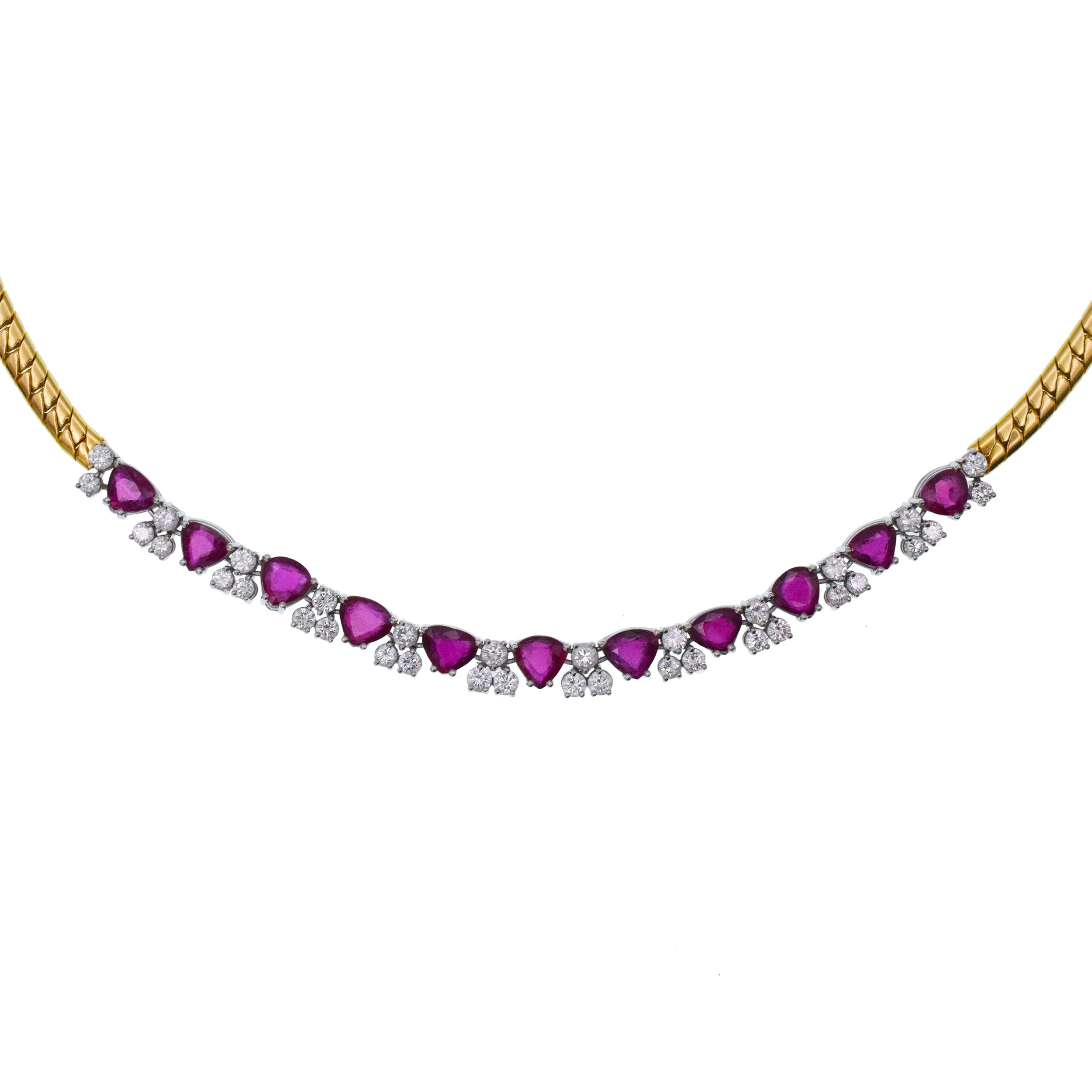 Ruby And Diamond Necklace In 18k Yellow And White Gold