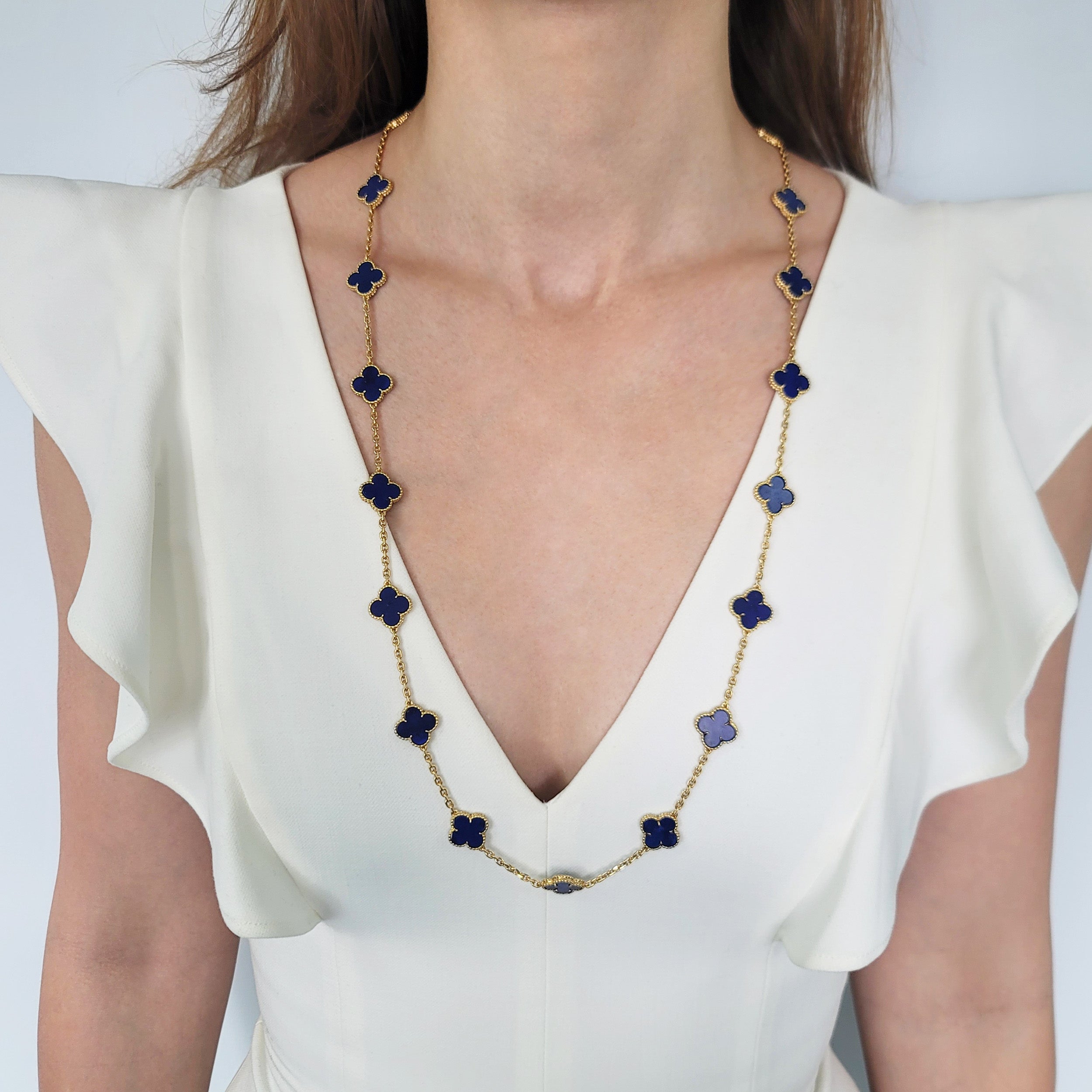 Van Cleef & Arpels Lapis Lazuli Vintage Alhambra Necklace In 18k Yellow Gold