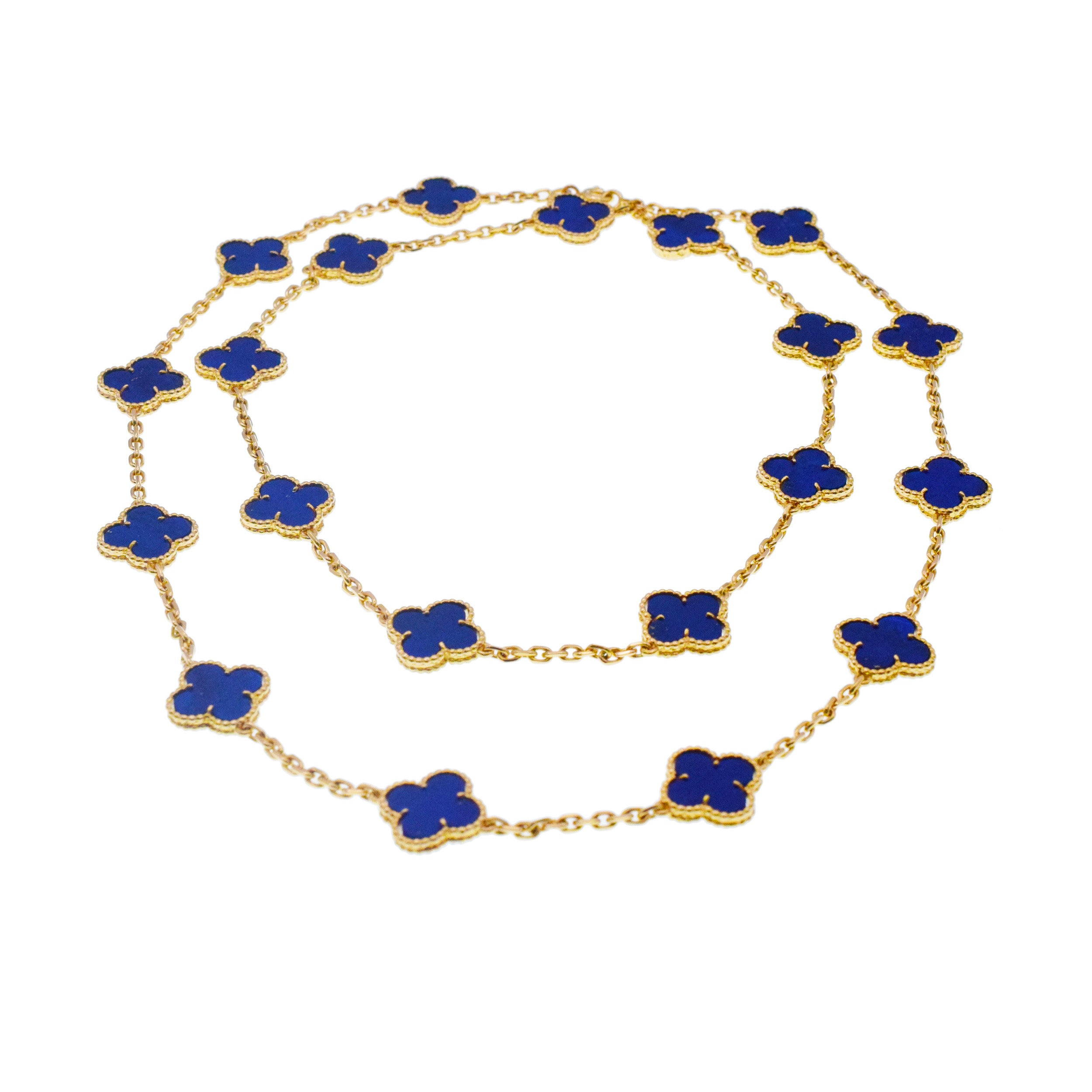 Van Cleef & Arpels Lapis Lazuli Vintage Alhambra Necklace In 18k Yellow Gold